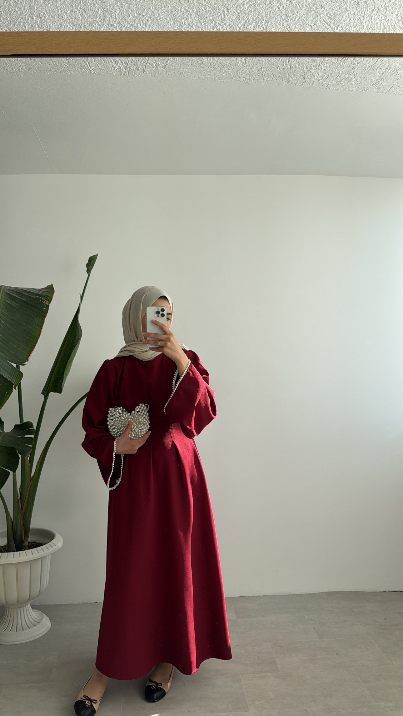 VANESA İNCİ DETAYLI ELBİSE - BORDO