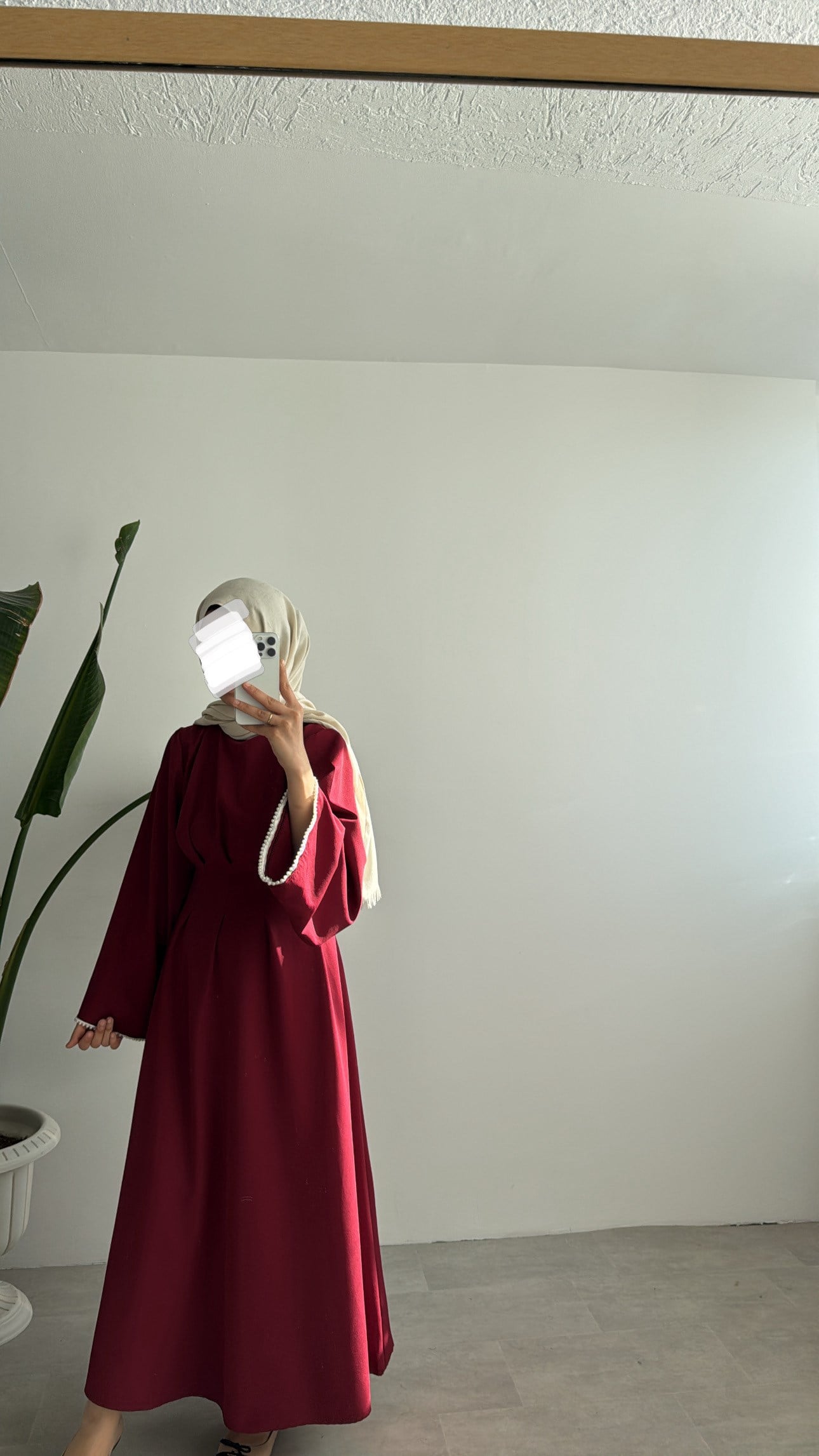 VANESA İNCİ DETAYLI ELBİSE - BORDO