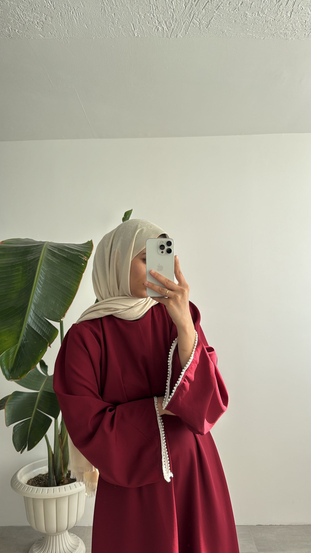 VANESA İNCİ DETAYLI ELBİSE - BORDO
