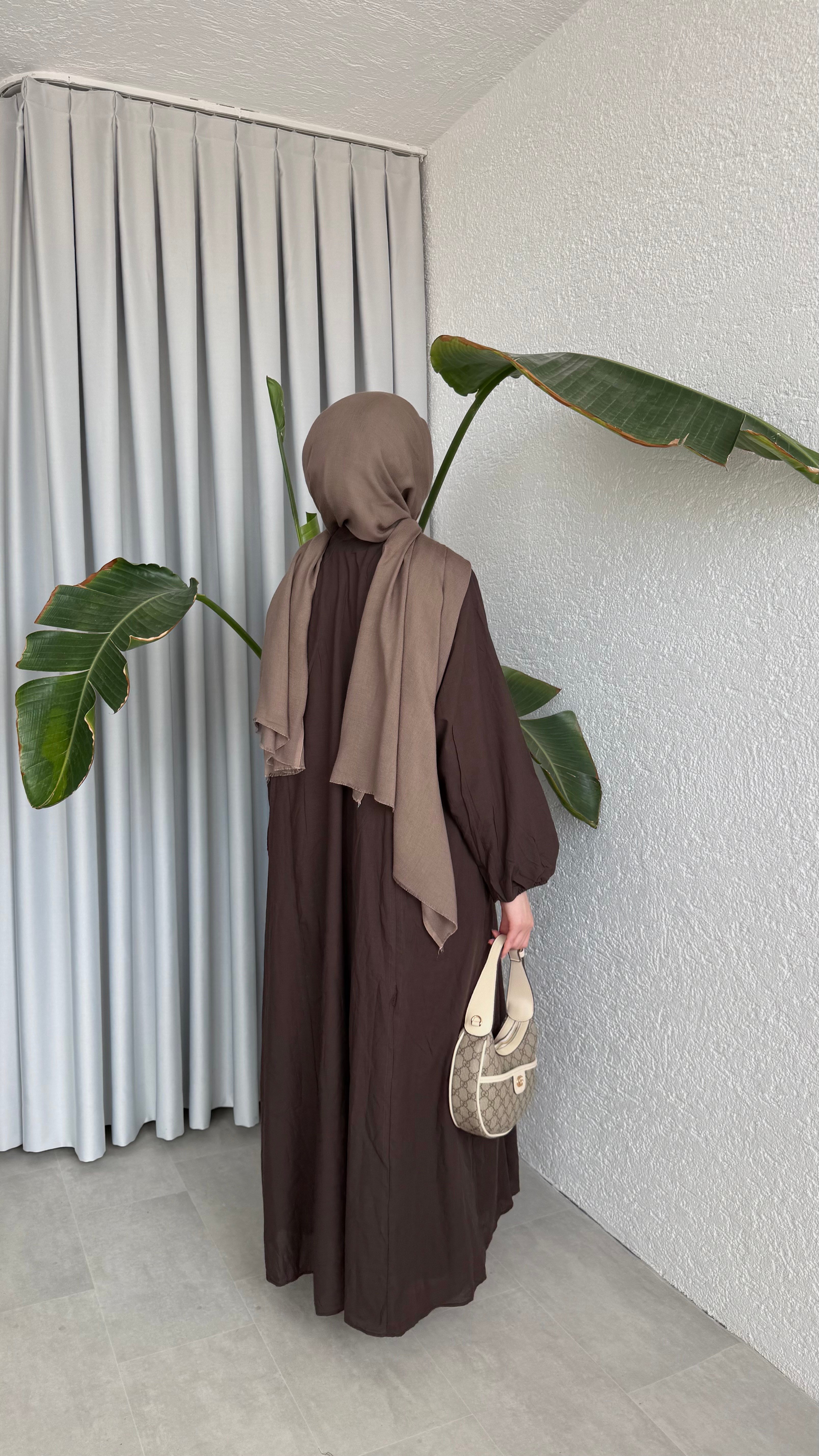 VUAL  ASTARLI PİLE ELBİSE - KAHVE
