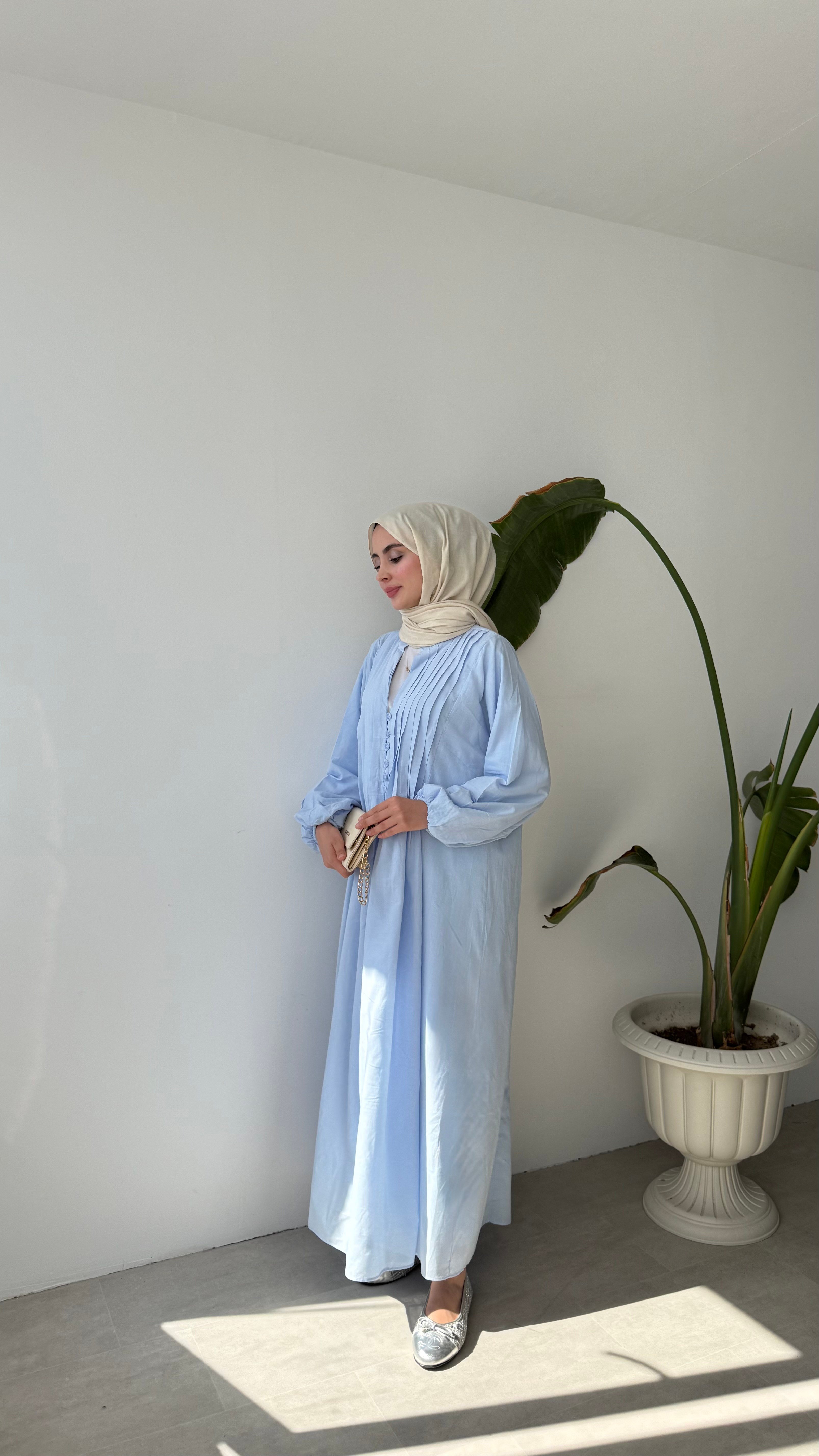 VUAL  ASTARLI PİLE ELBİSE - MAVİ