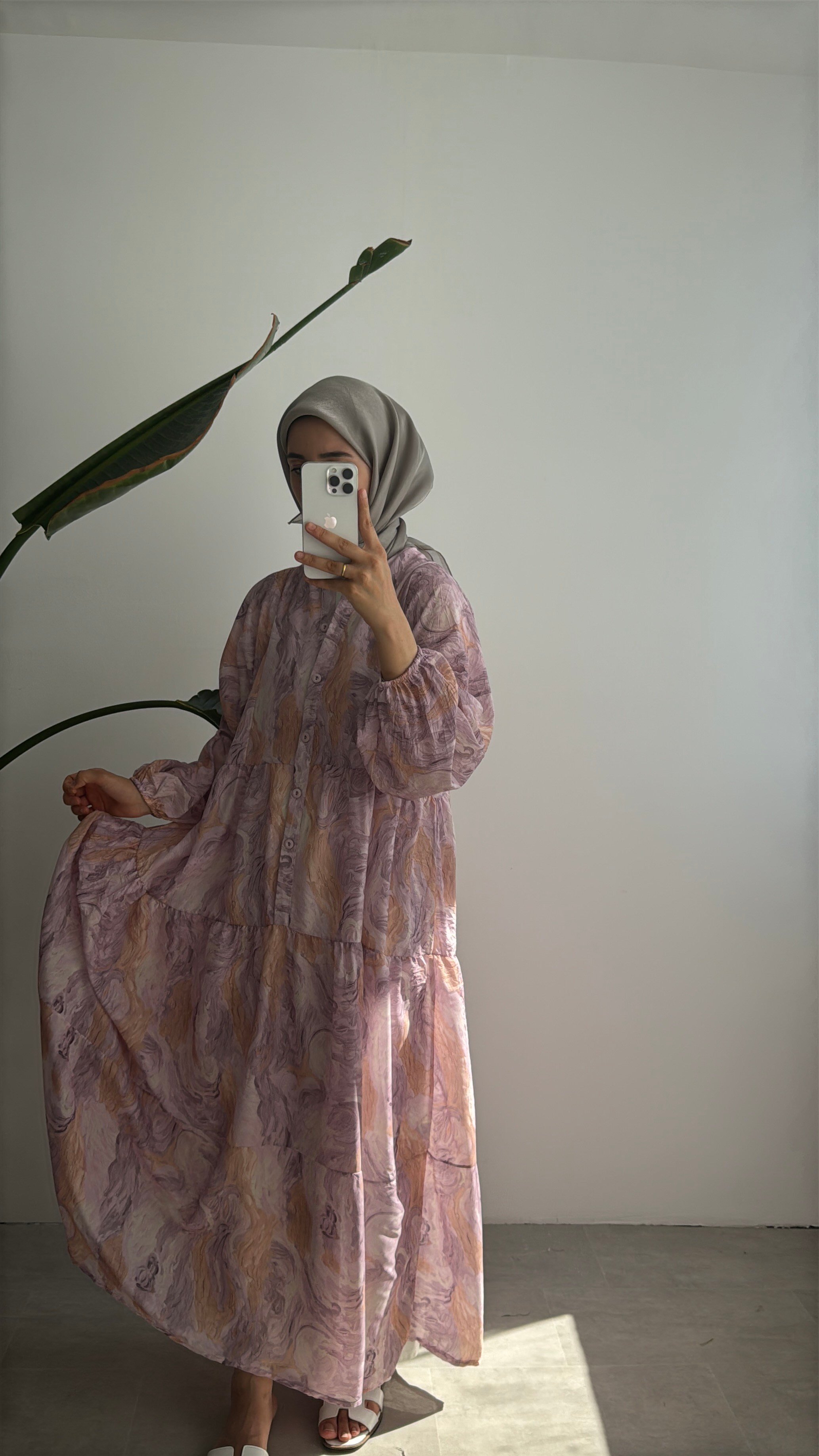 VUAL DESENLİ ELBİSE -  PEMBE