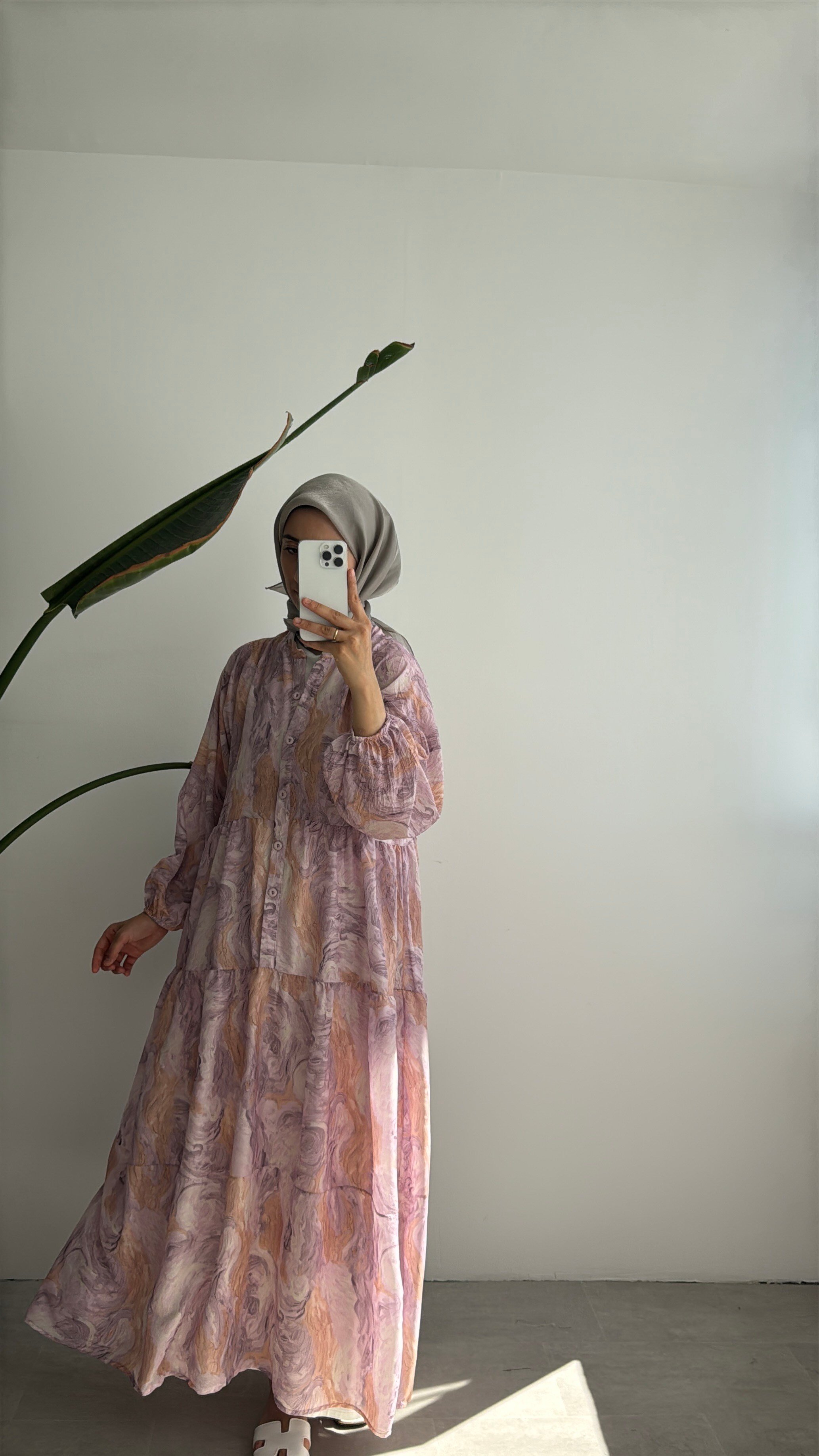 VUAL DESENLİ ELBİSE -  PEMBE