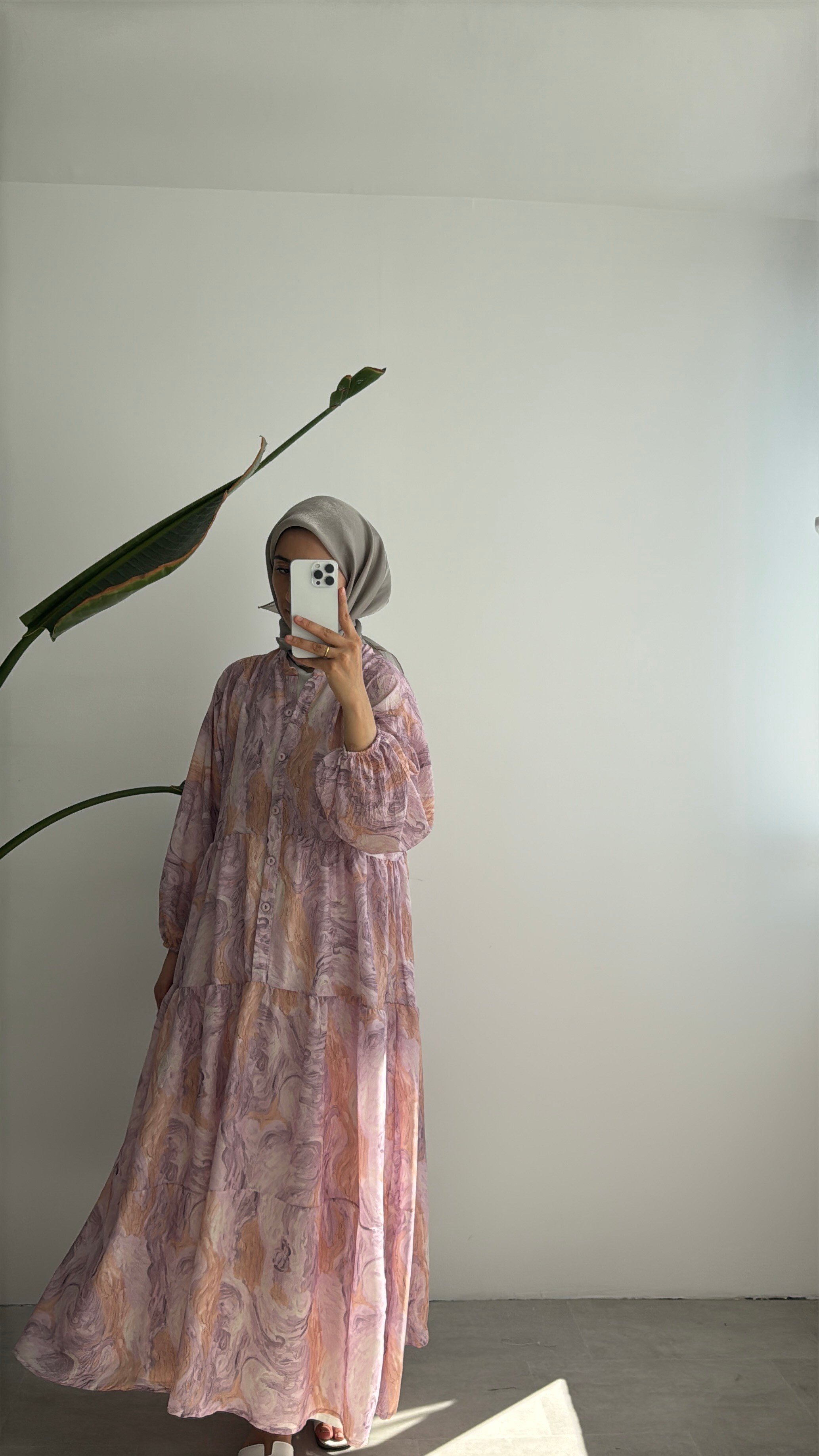 VUAL DESENLİ ELBİSE -  PEMBE