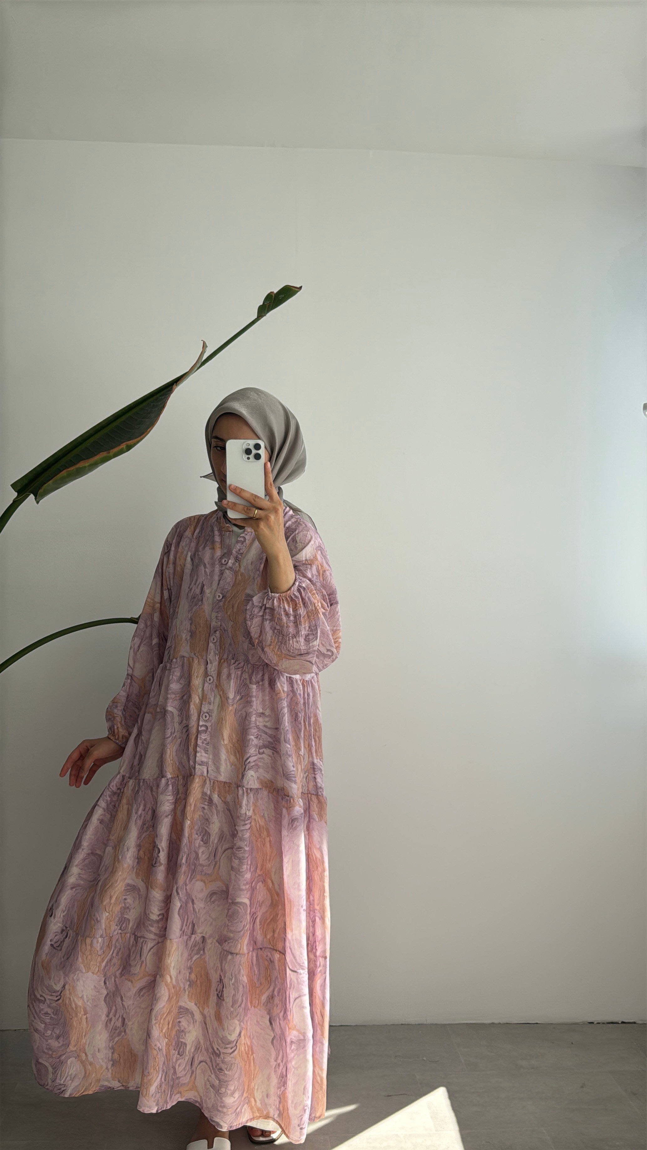 VUAL DESENLİ ELBİSE -  PEMBE