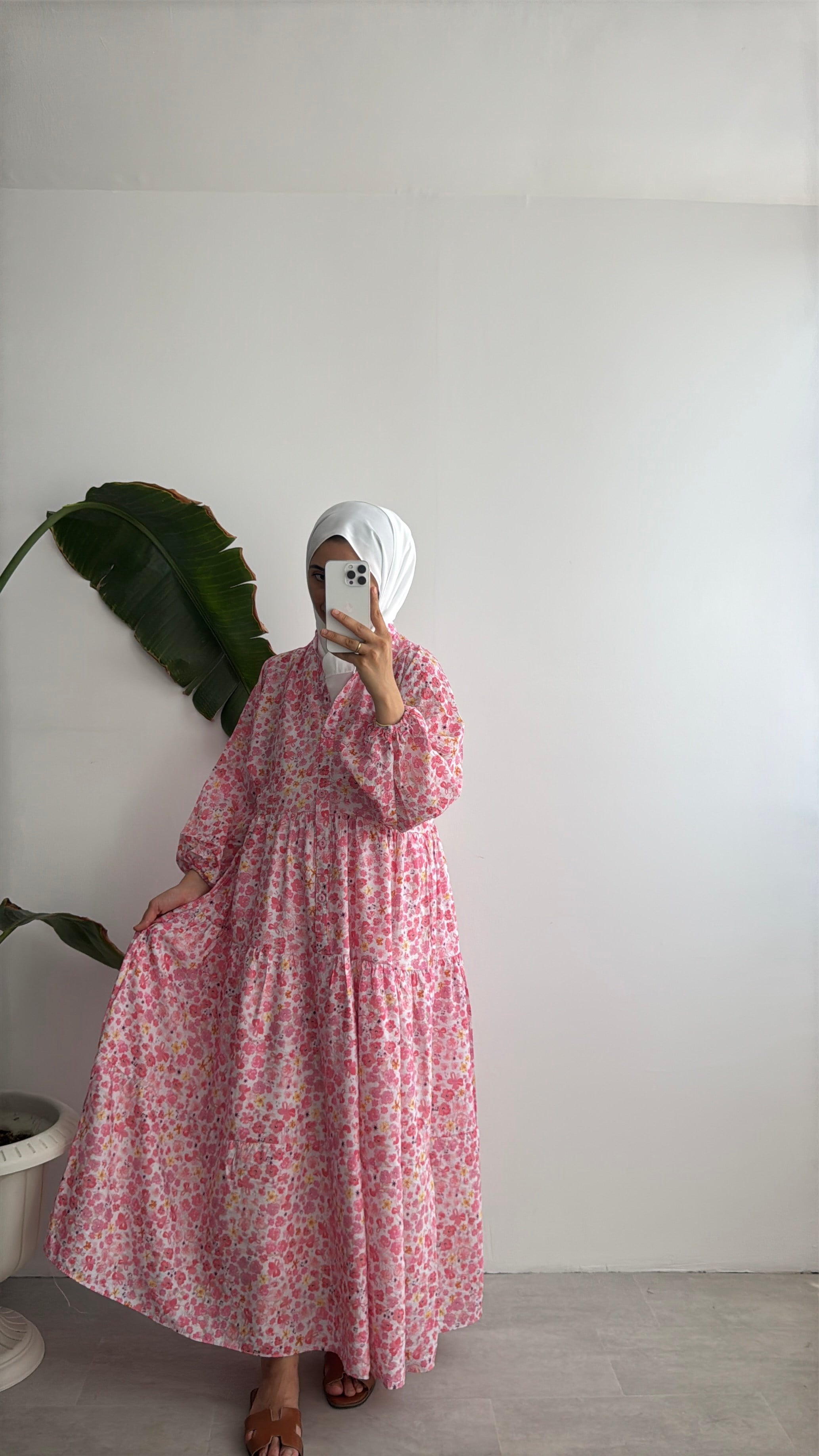 VUAL DESENLİ ELBİSE - PEMBE BAHAR