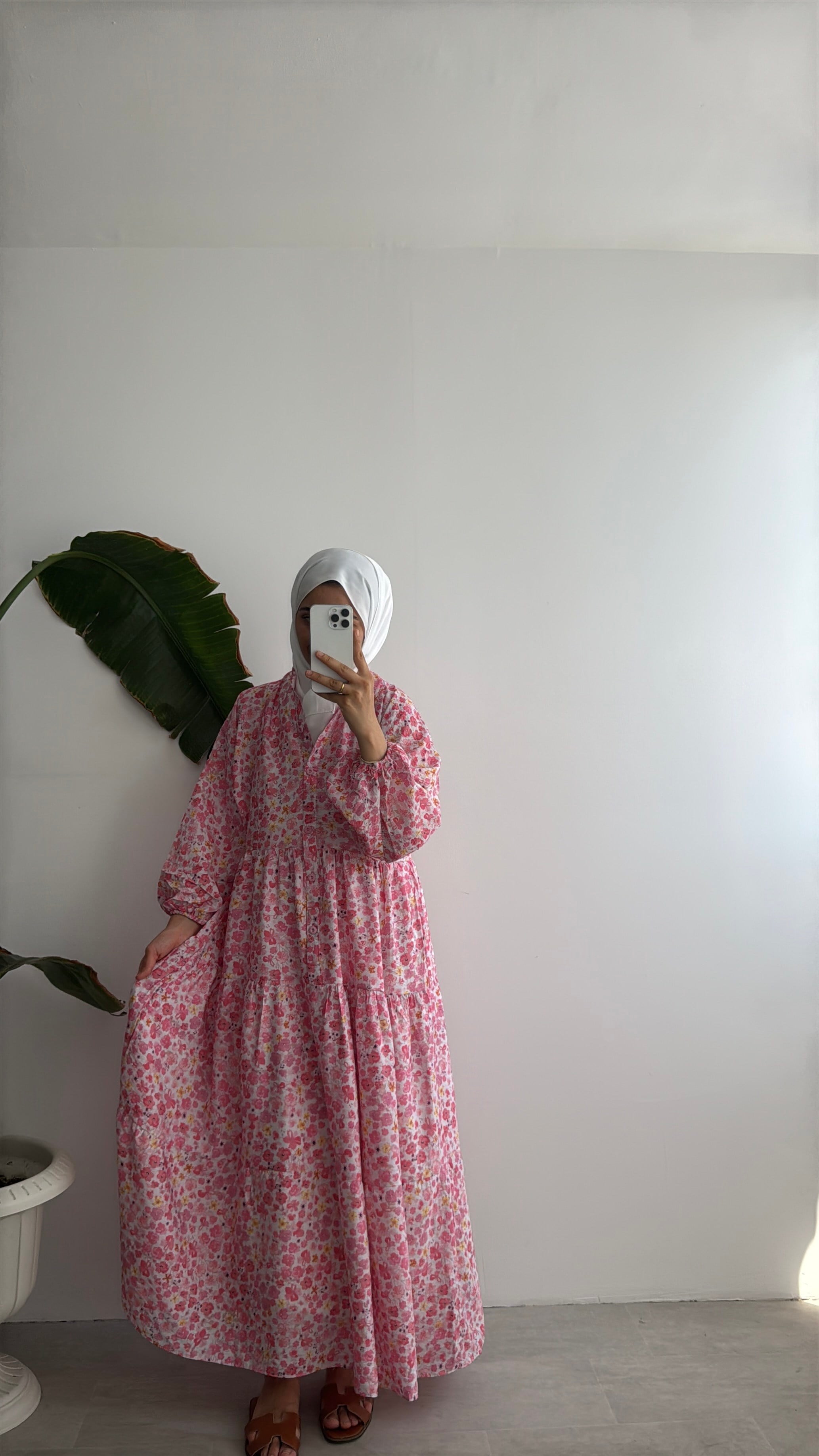 VUAL DESENLİ ELBİSE - PEMBE BAHAR