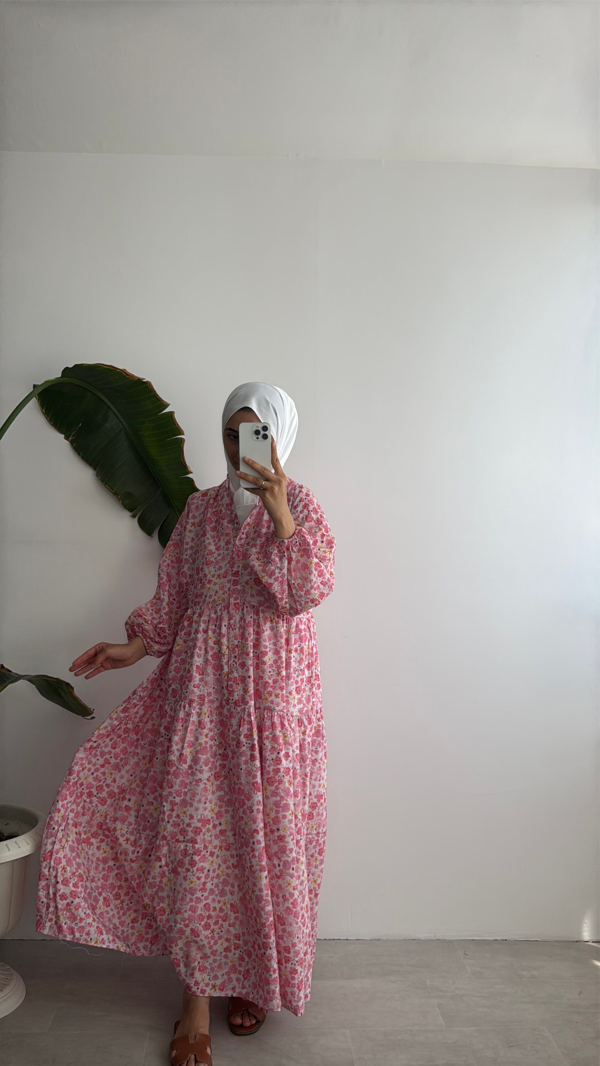 VUAL DESENLİ ELBİSE - PEMBE BAHAR