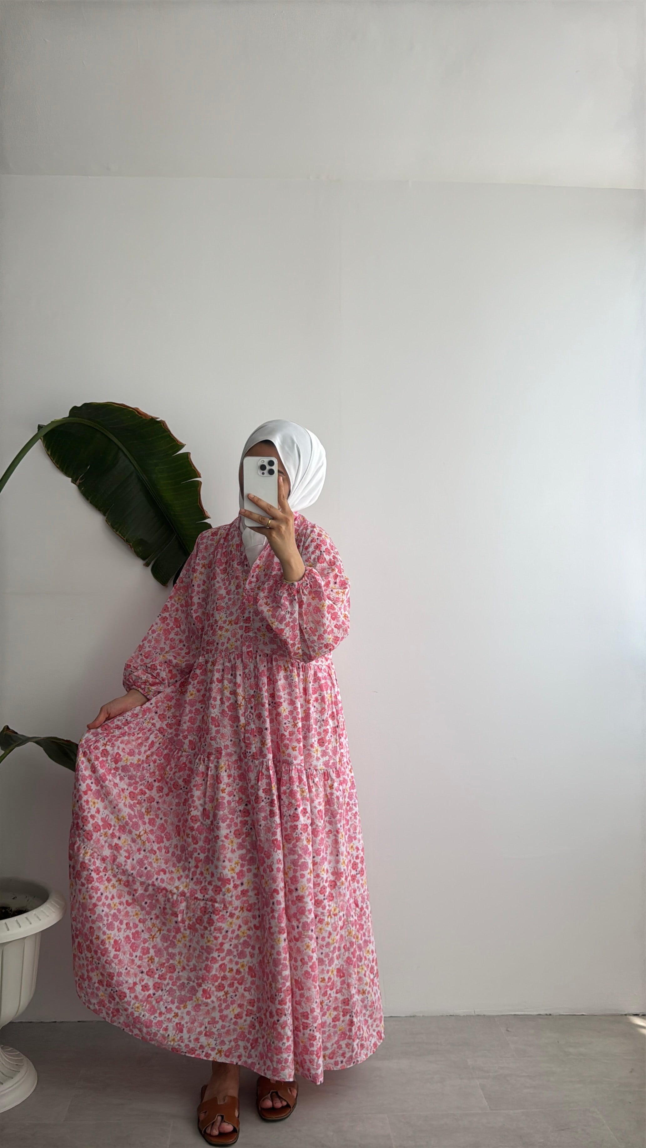 VUAL DESENLİ ELBİSE - PEMBE BAHAR