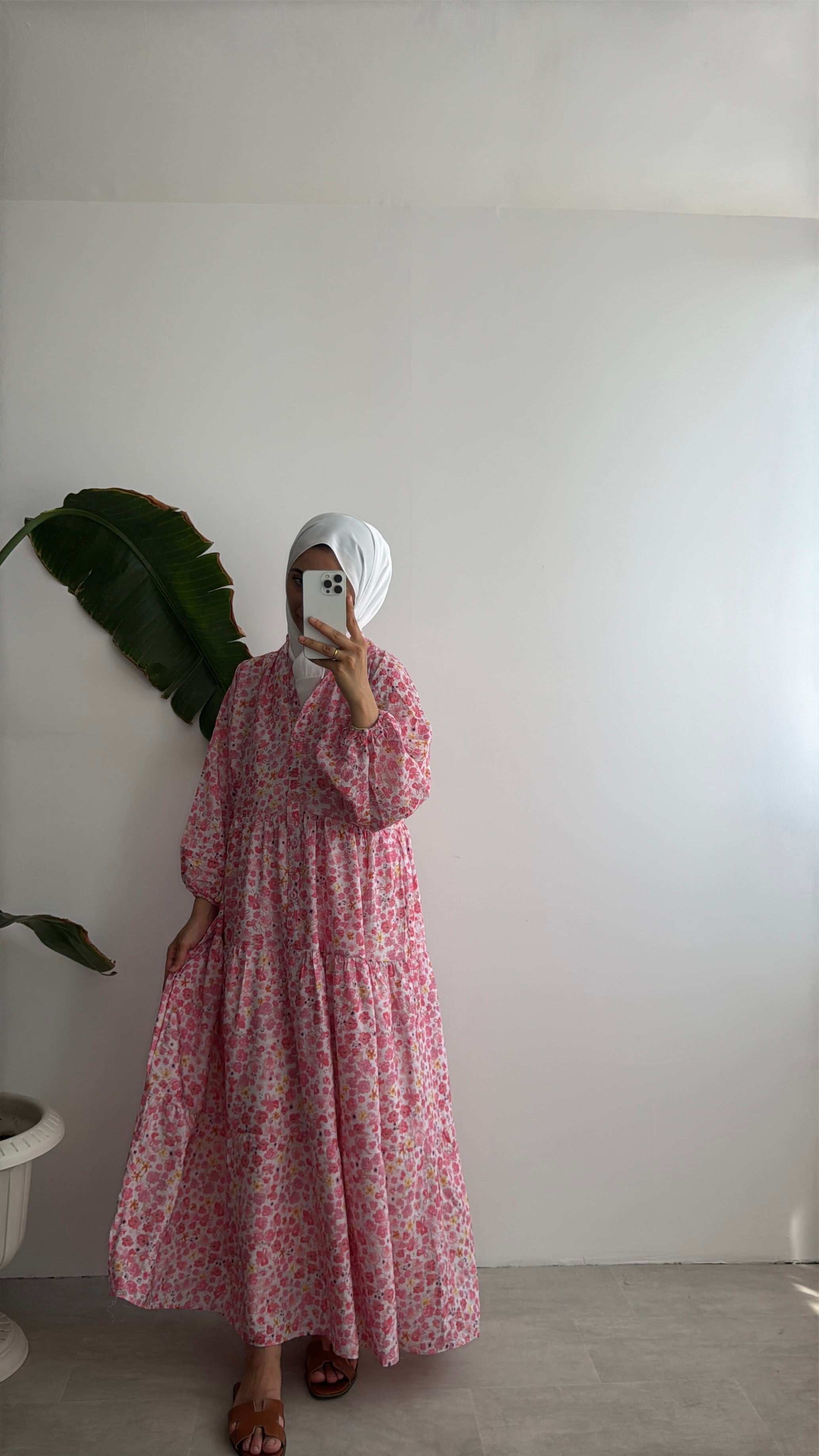VUAL DESENLİ ELBİSE - PEMBE BAHAR
