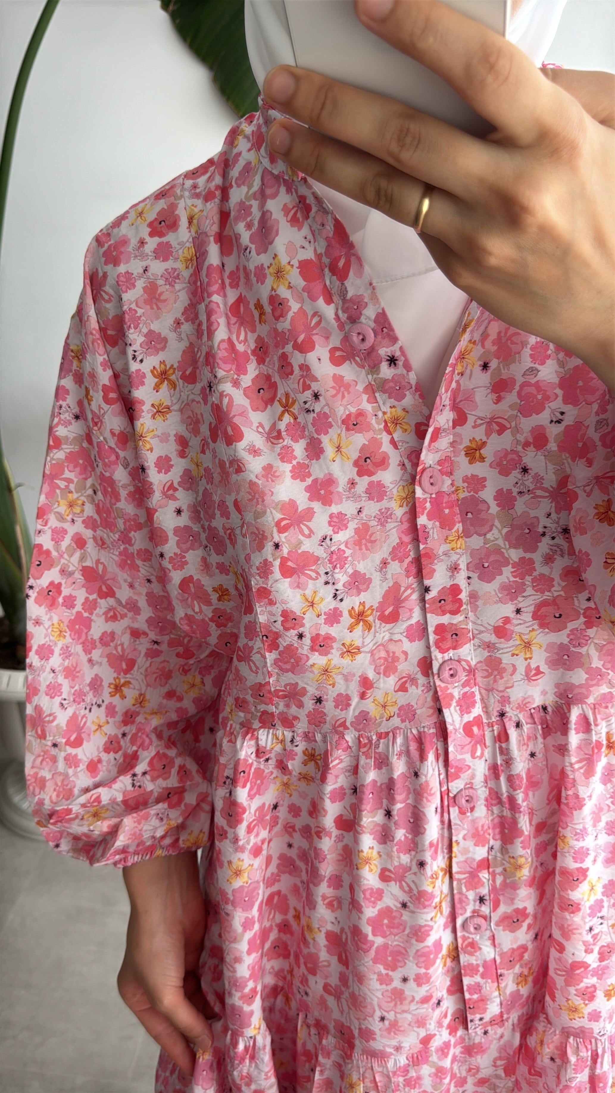 VUAL DESENLİ ELBİSE - PEMBE BAHAR