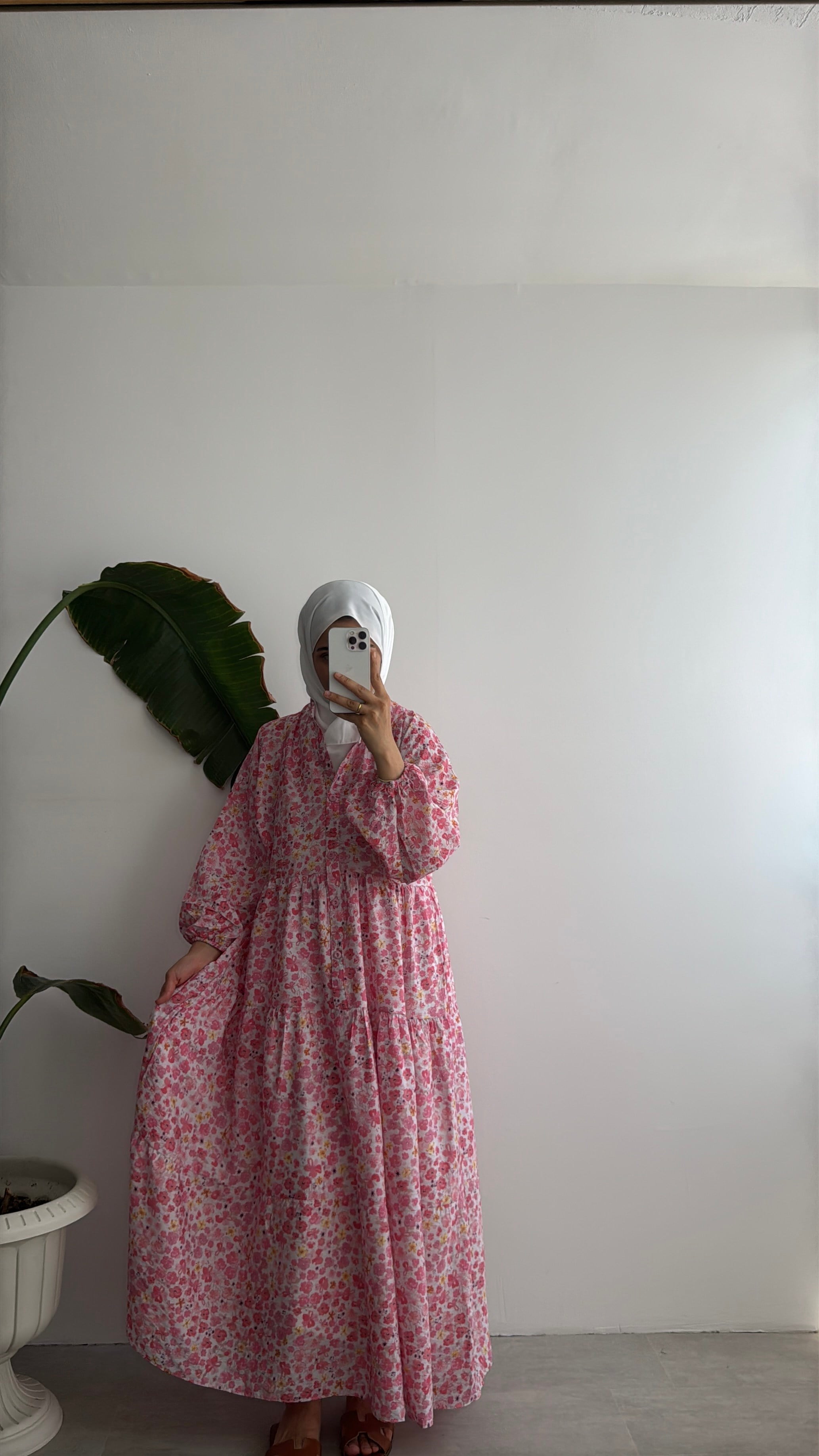VUAL DESENLİ ELBİSE - PEMBE BAHAR