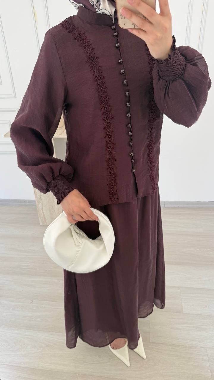 ZARİF DANTEL İŞLEMELİ TAKIM - MÜRDÜM