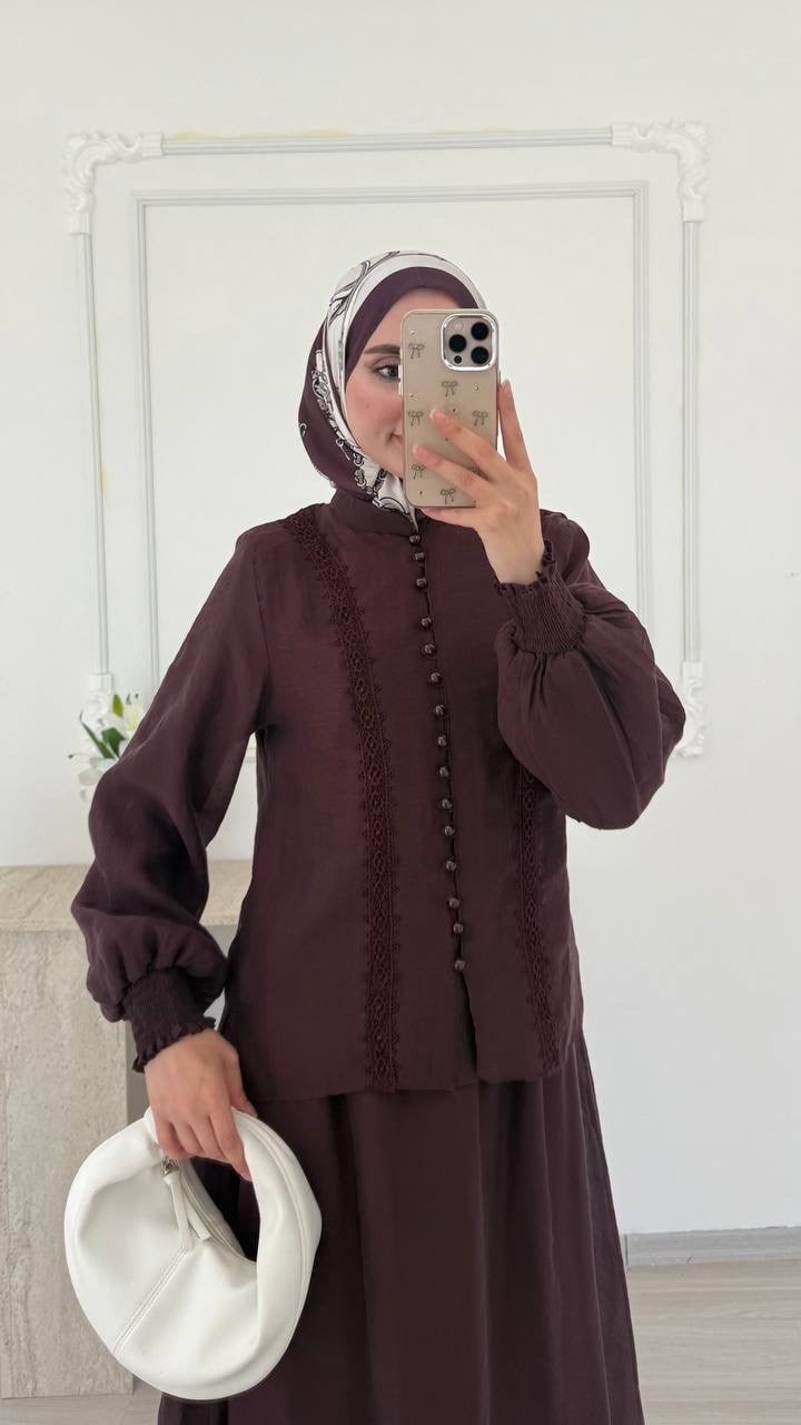 ZARİF DANTEL İŞLEMELİ TAKIM - MÜRDÜM