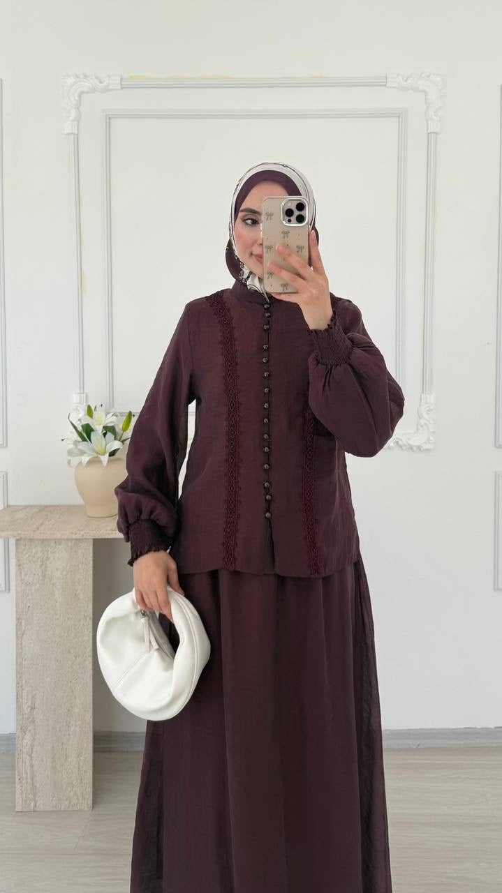 ZARİF DANTEL İŞLEMELİ TAKIM - MÜRDÜM