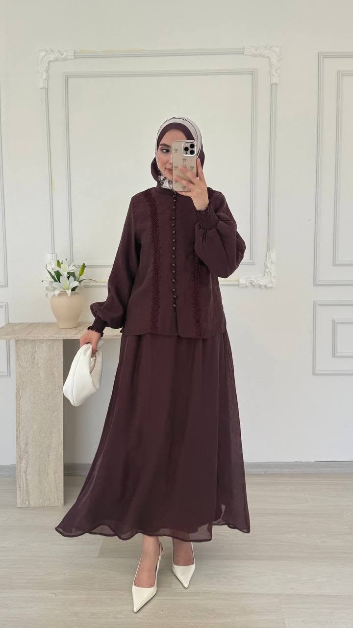 ZARİF DANTEL İŞLEMELİ TAKIM - MÜRDÜM
