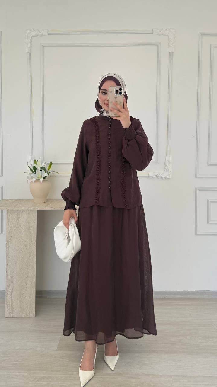 ZARİF DANTEL İŞLEMELİ TAKIM - MÜRDÜM