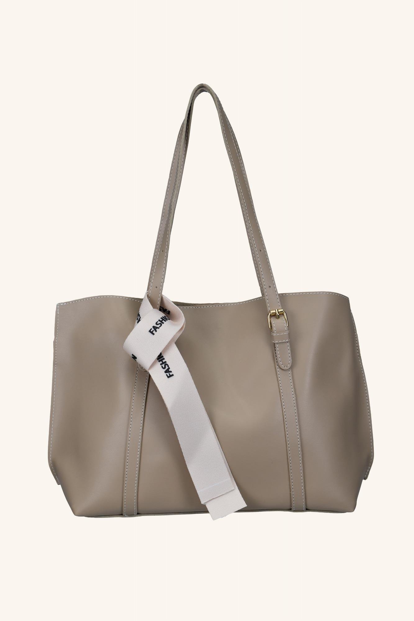 Beyaz Fular Detaylı El ve Omuz Çantası - Vizon 