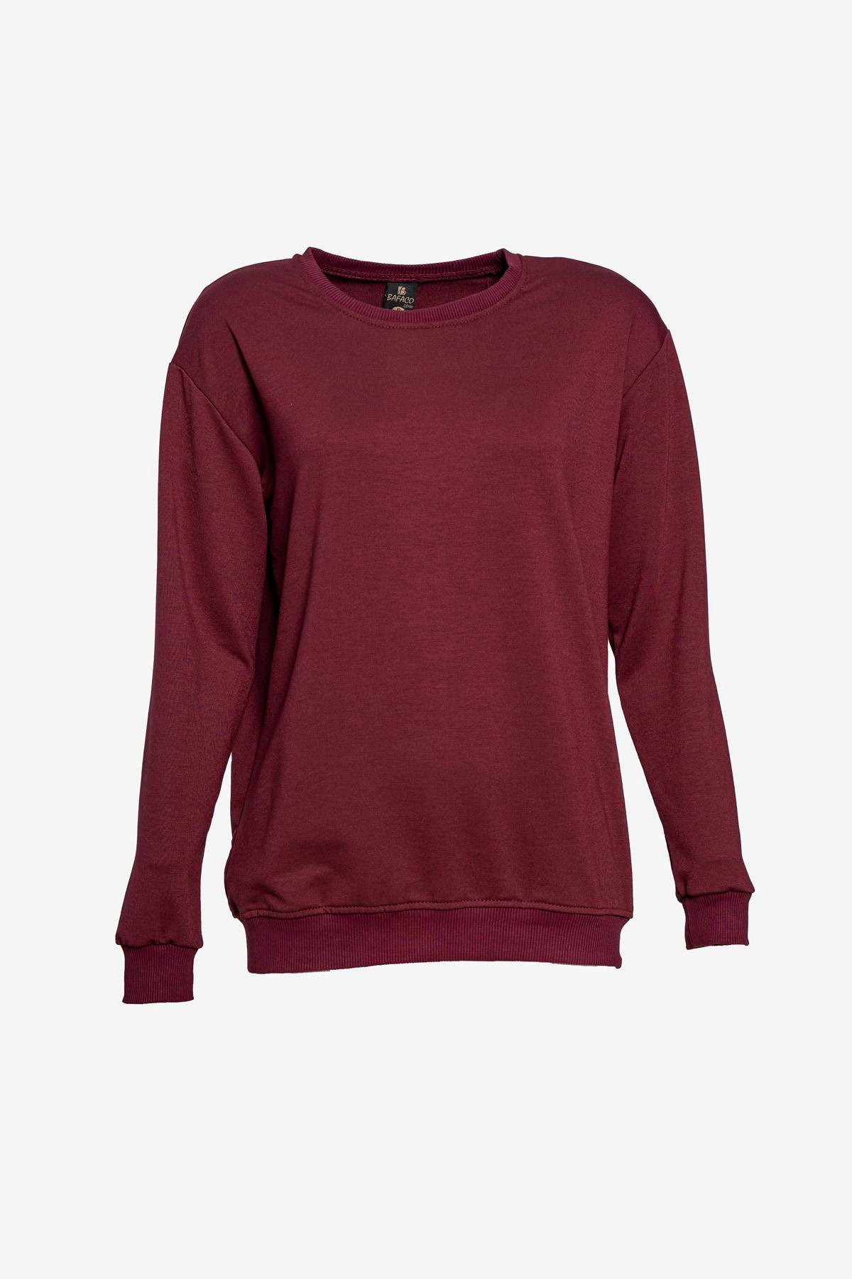 Bisiklet Yaka Basic Sweatshirt - Bordo