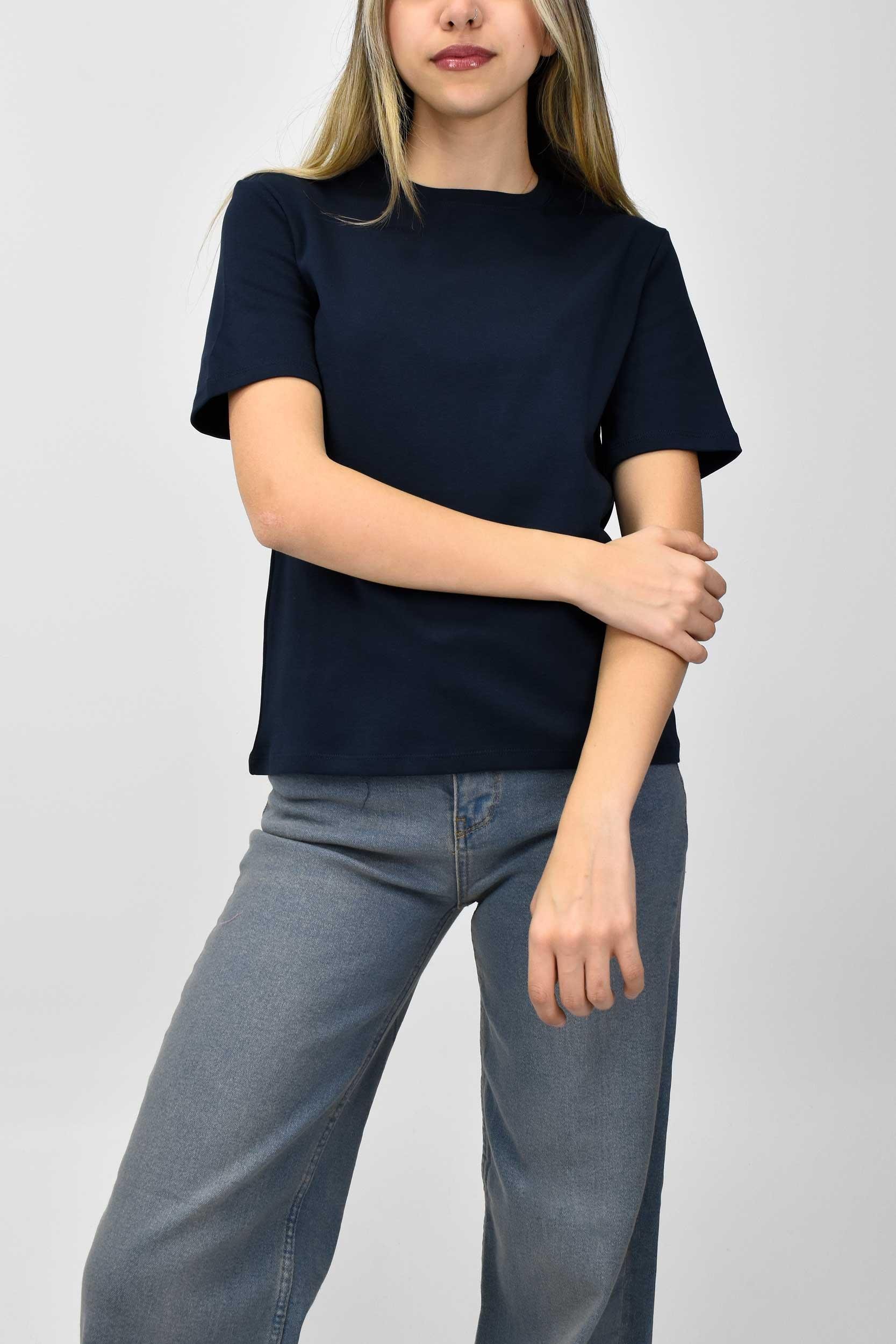 Bisiklet Yaka Basic Tişört - Lacivert
