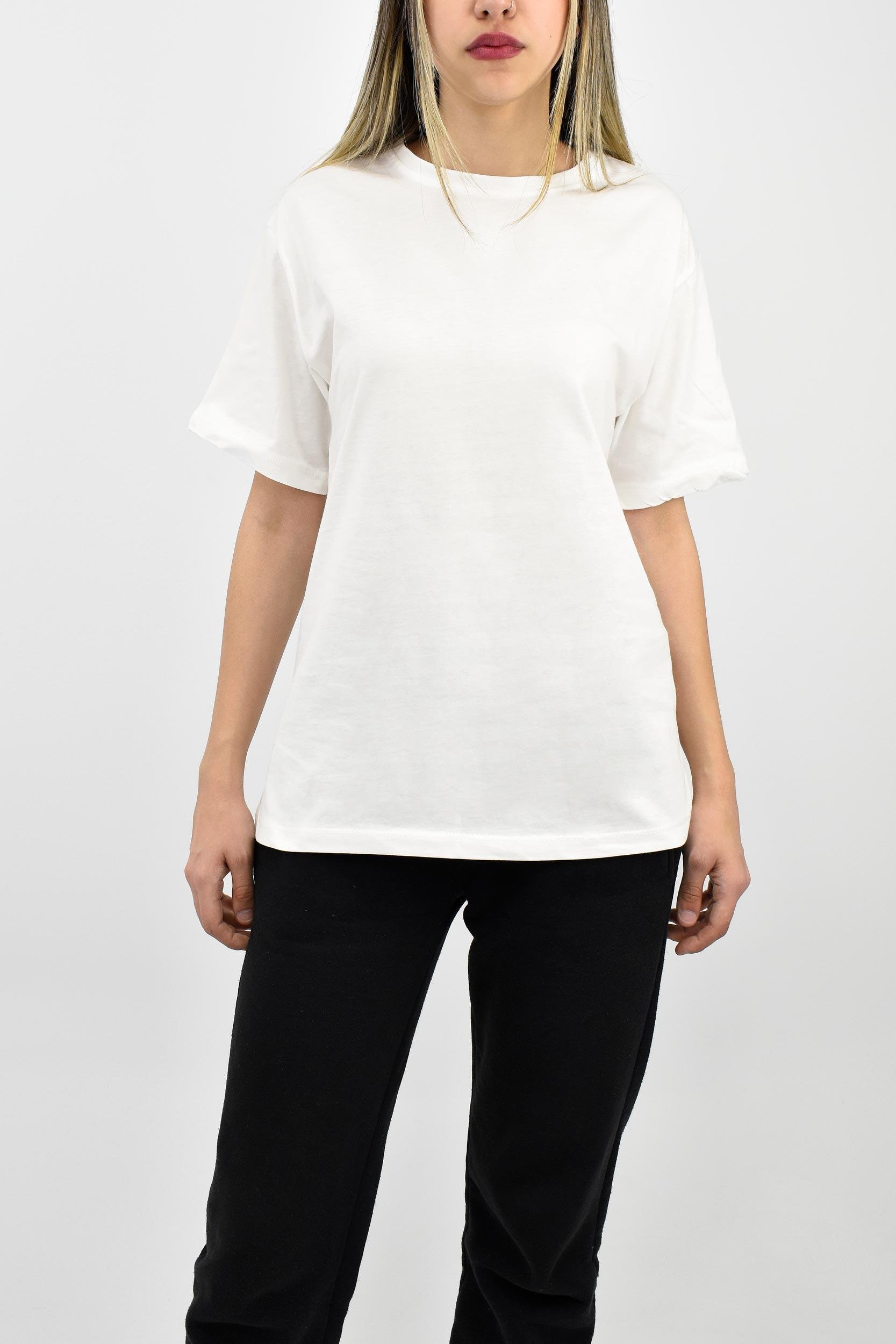 Bisiklet Yaka Oversize Basic Tişört - Krem