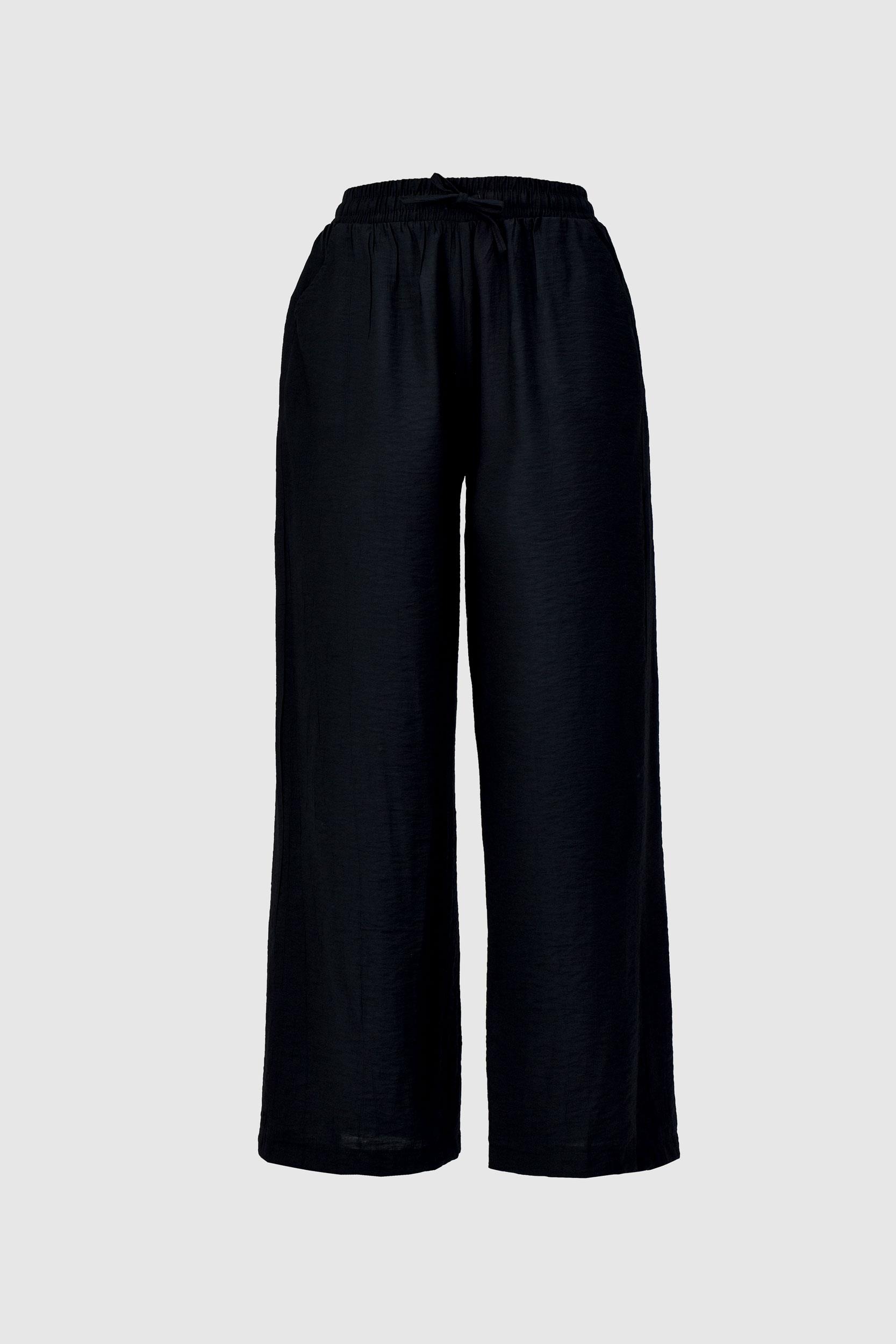 Çilek Kumaş Yazlık Pantolon -Siyah