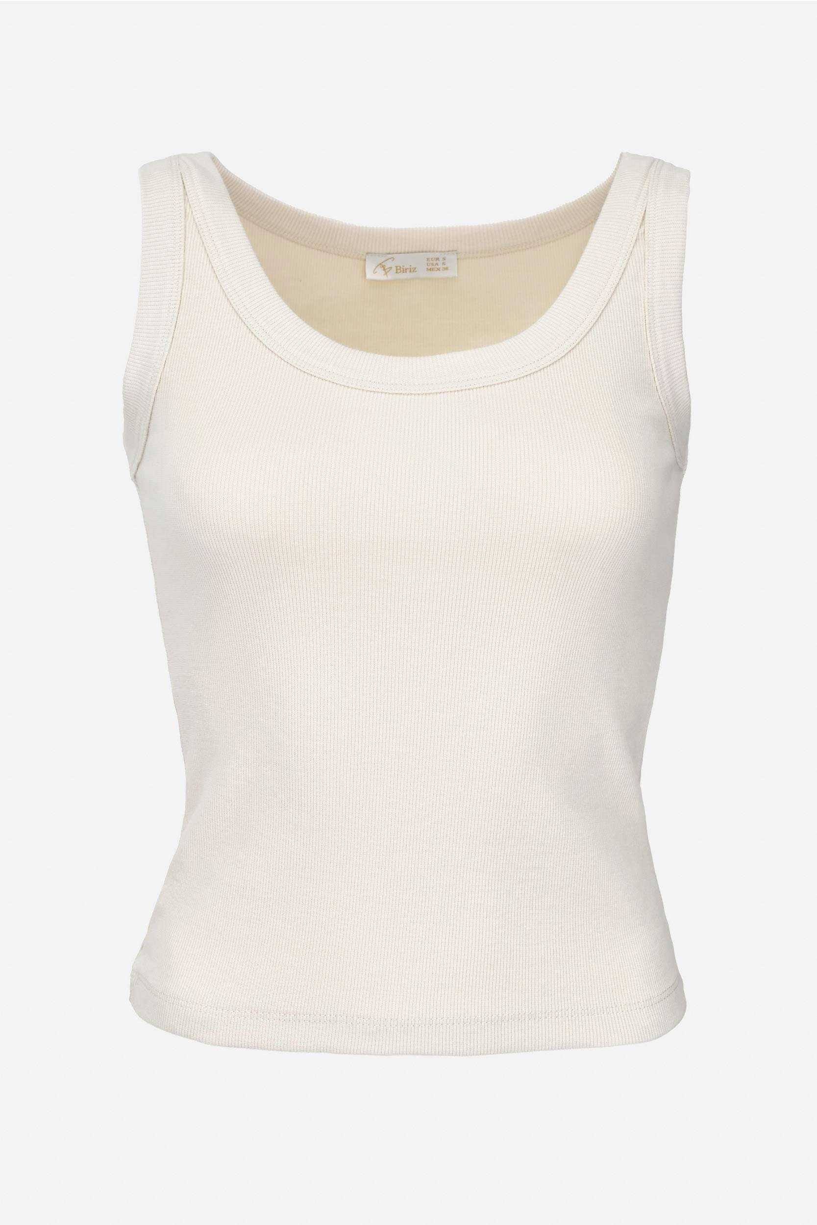 Kadın Geniş Askılı Fitilli Pamuklu Basic Atlet - Bej