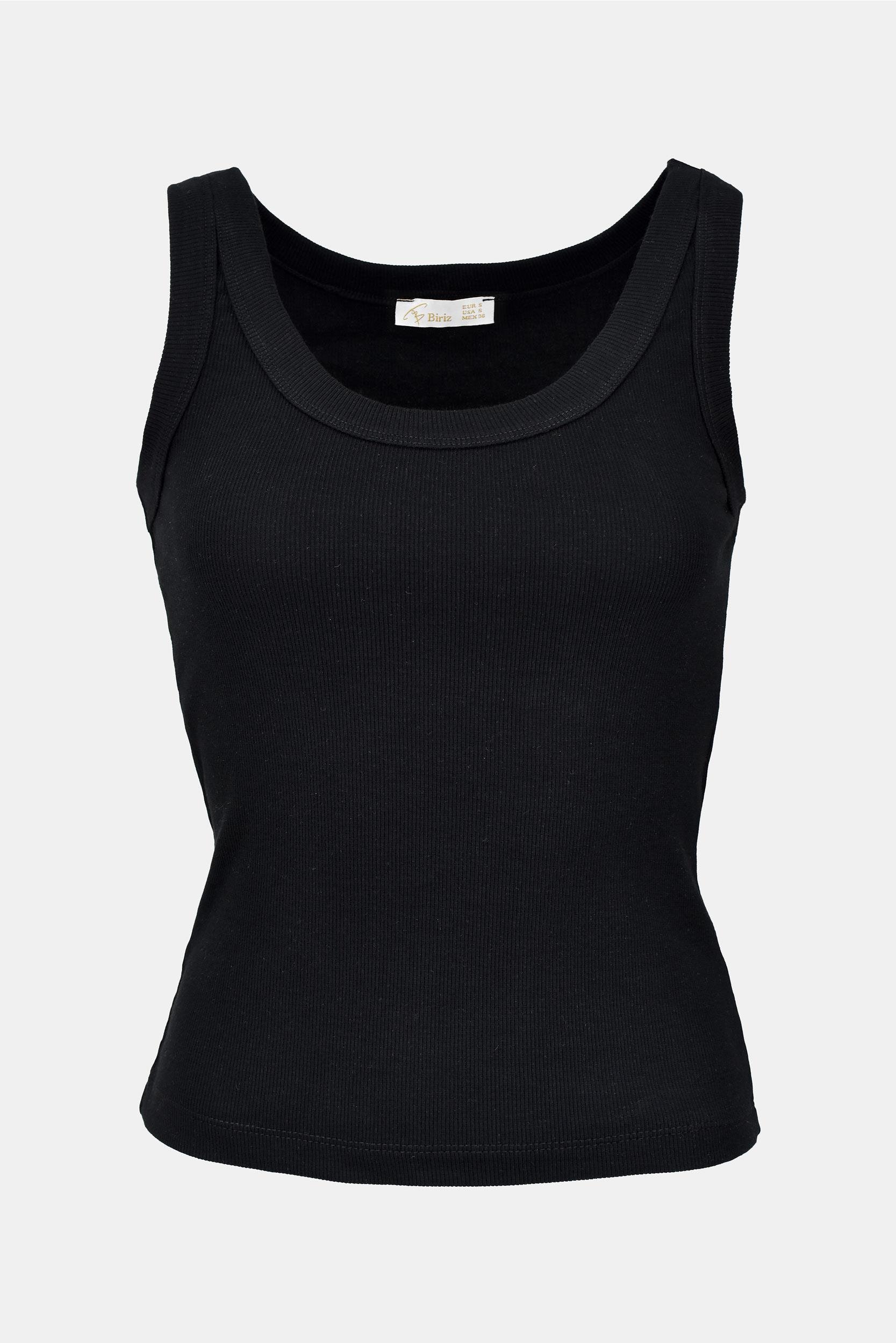 Kadın Geniş Askılı Fitilli Pamuklu Basic Atlet  - Siyah