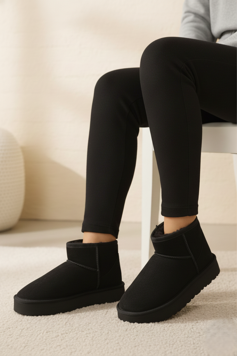 Kadın Süet Kalın Taban Kışlık Bot - Siyah