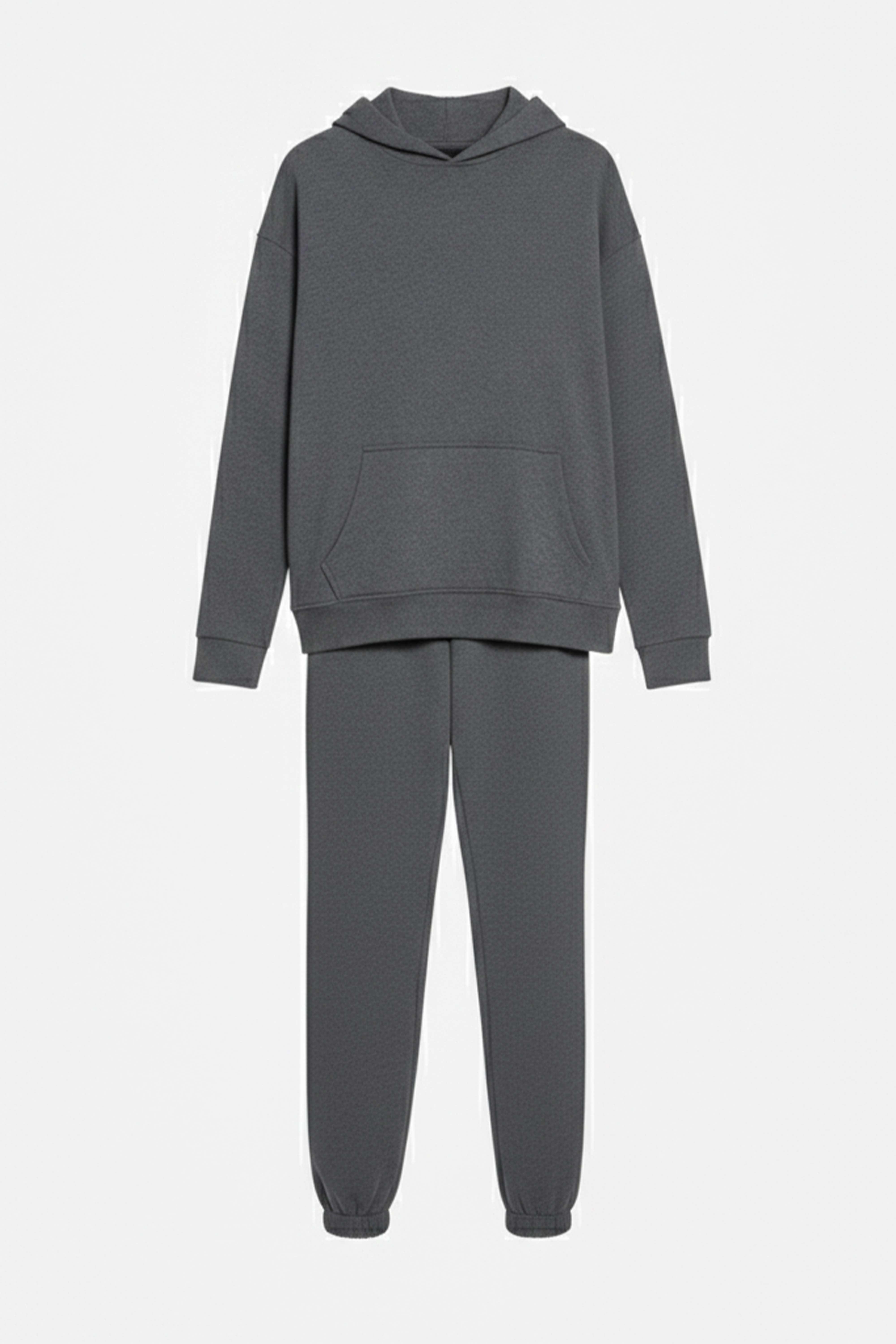 Kapüşonlu Cep Detaylı İki İplik Eşofman Takımı – Antrasit