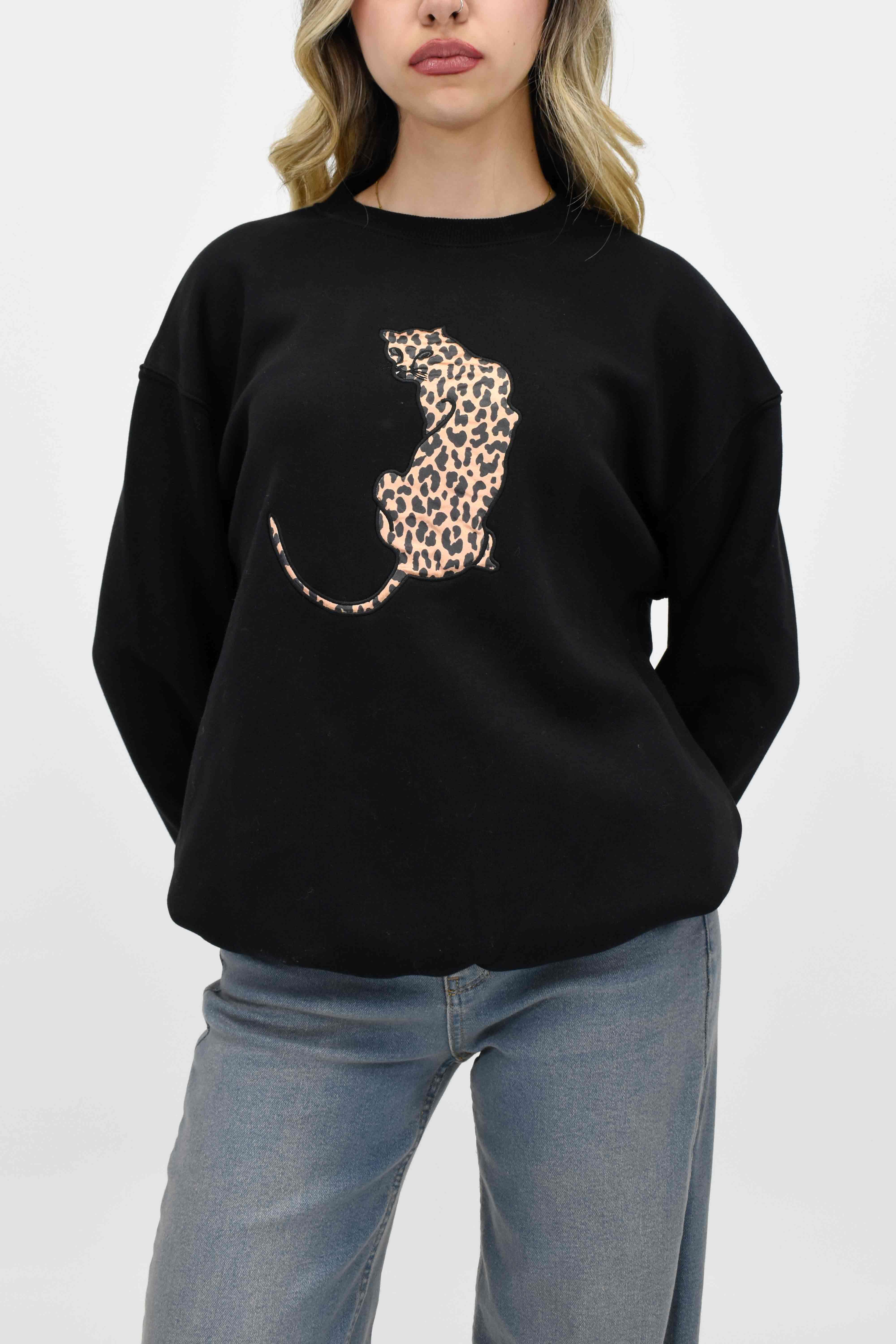 Leopar Baskılı Sweatshirt-Siyah 