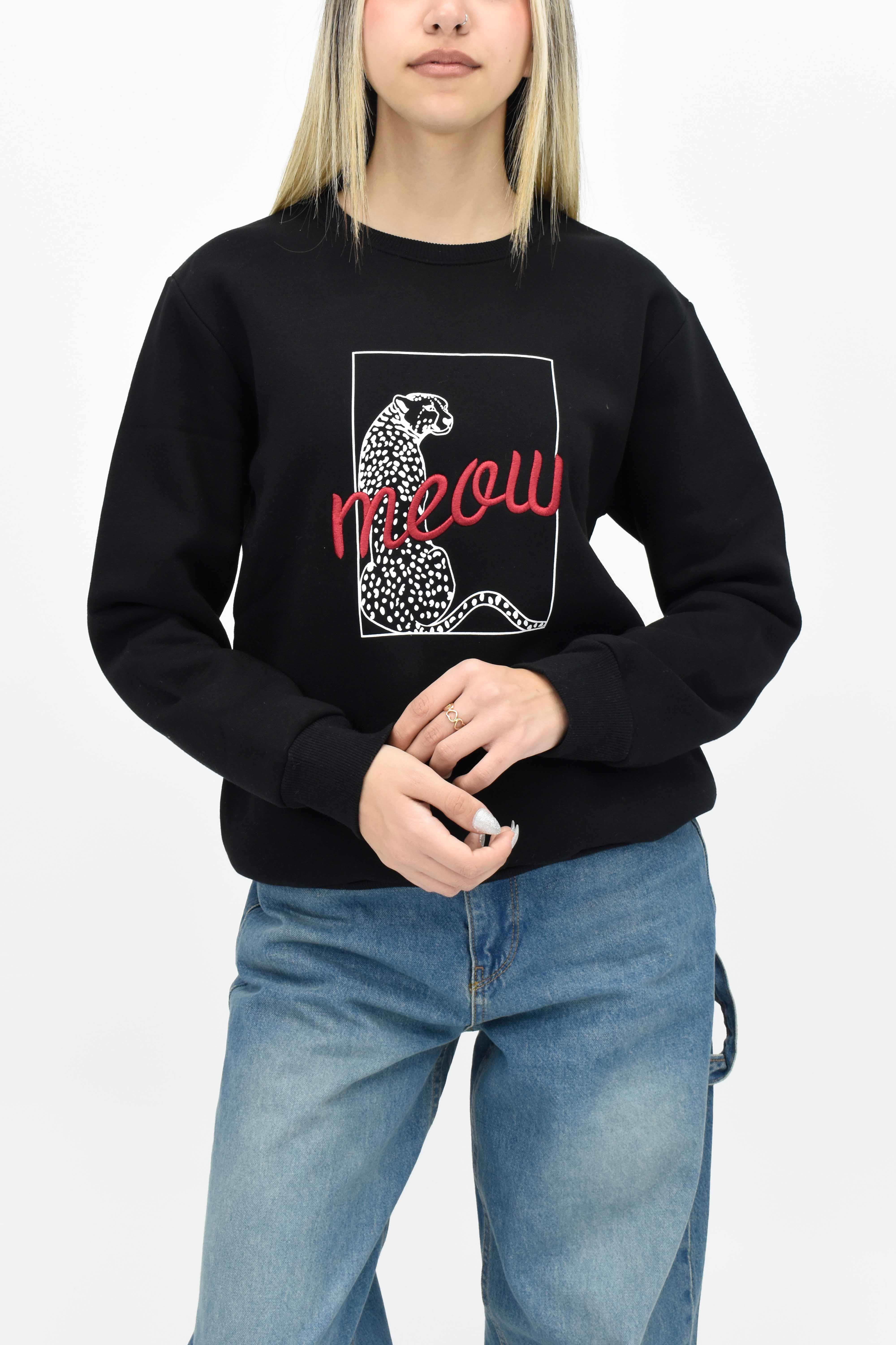 Leopar Baskılı Sweatshirt - Siyah
