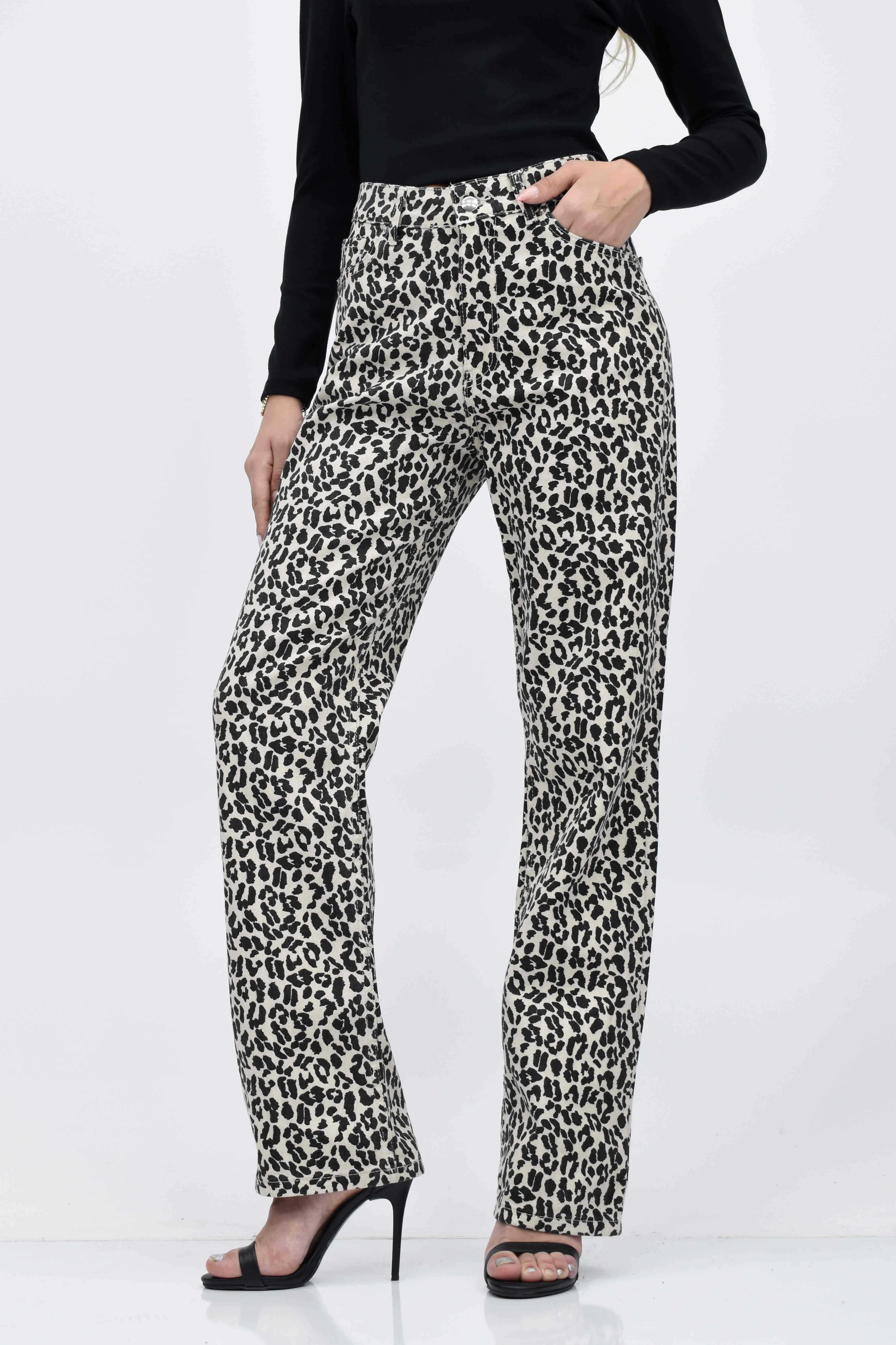 Leopar Desenli Kot Pantolon 