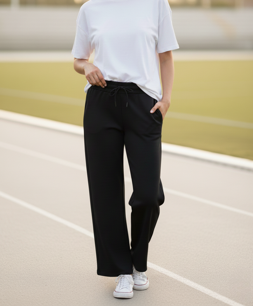 Modal Kumaş Bol Paça Cepli Eşofman Altı - Siyah