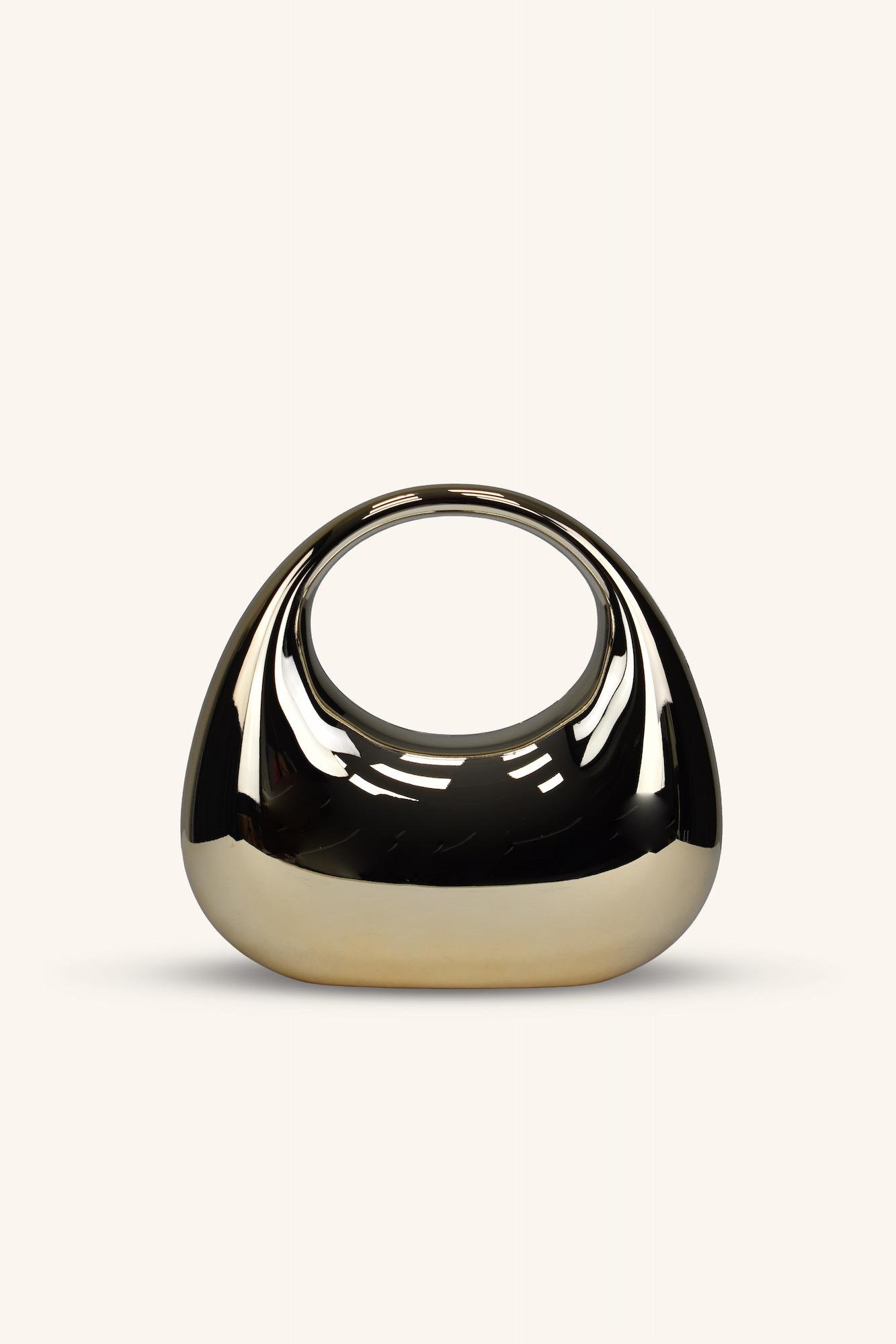 Oval Tutmalı Parlak Abiye Çanta - Gold