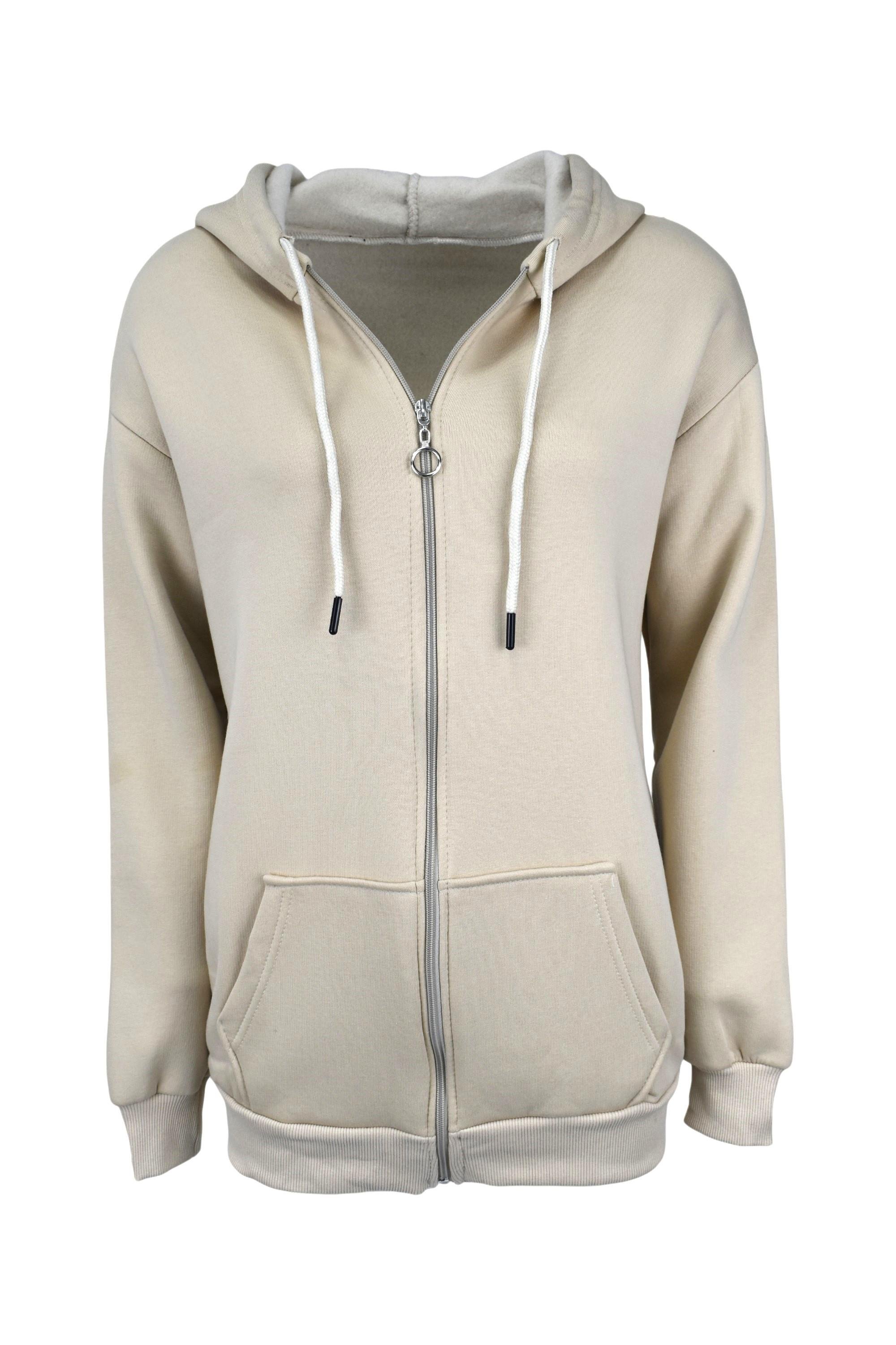 Oversize Üç İplik Kapüşonlu Hırka  - Bej