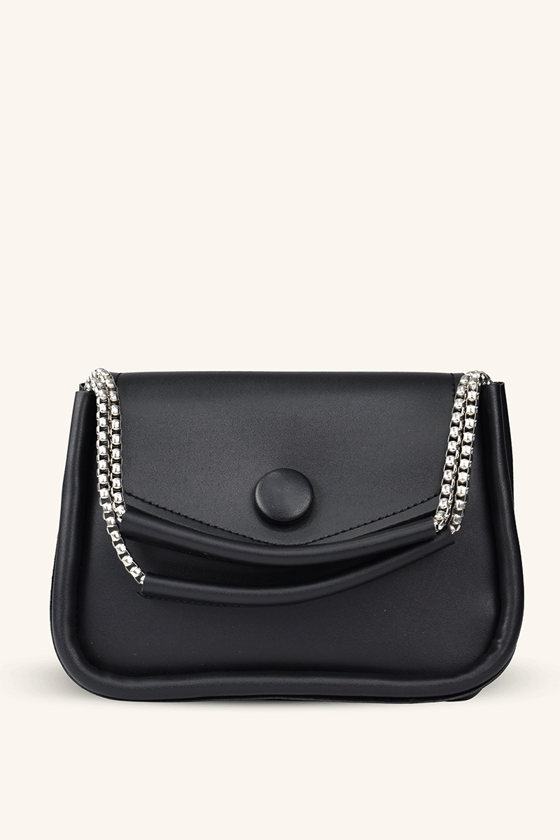 Zincir Askılı Mini El ve Omuz Çantası - Siyah