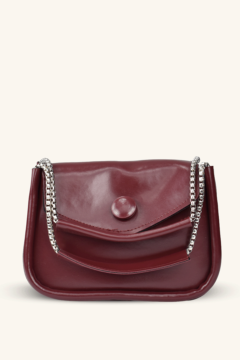 Zincir Askılı Mini El ve Omuz Çantası - Bordo