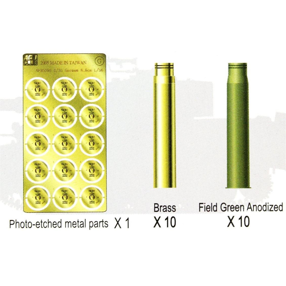 AFV Club AF35095 1/35 8.8MM L/56 Top Kovanı, 20 Adet, Prinç Detay Seti