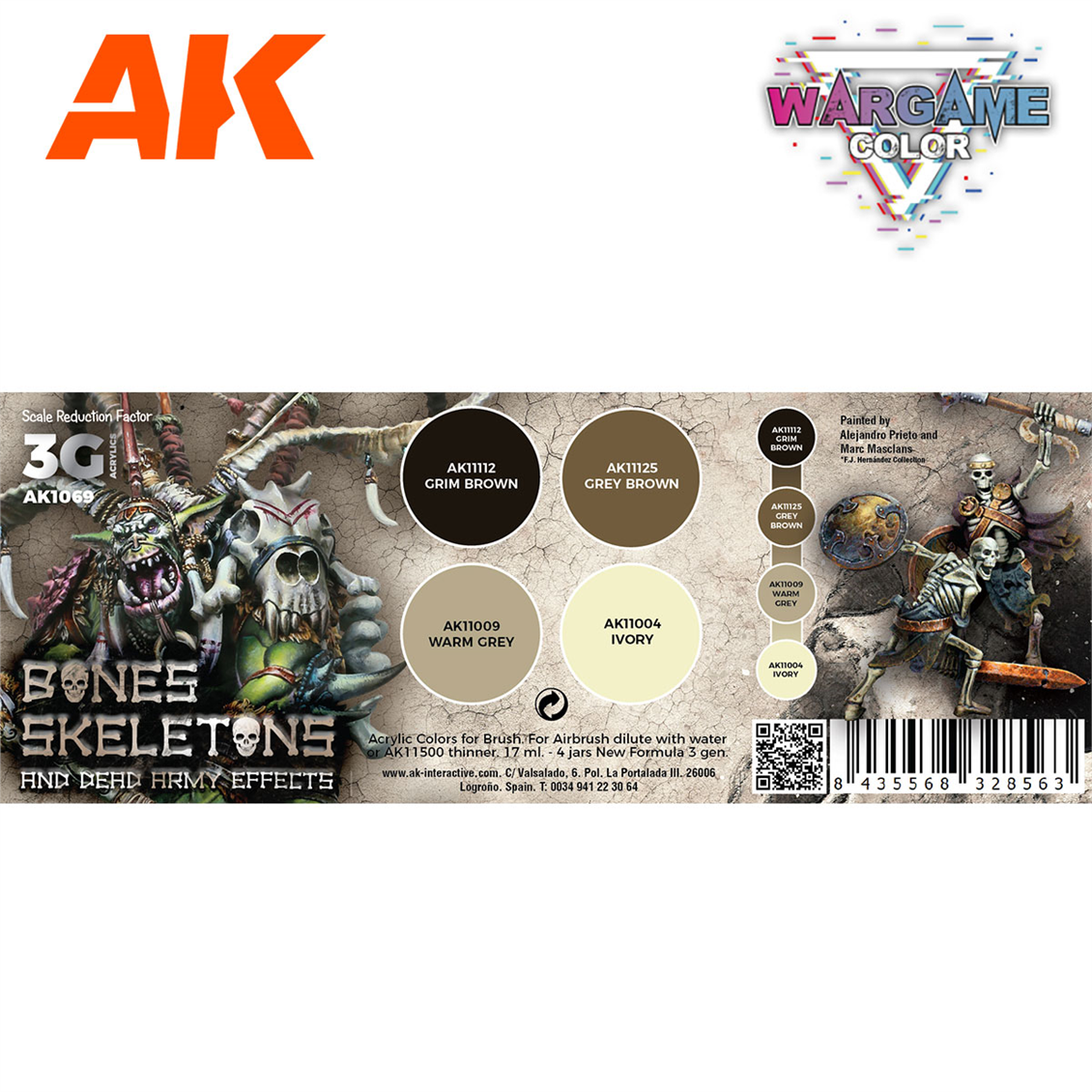 AK 1069 4x17 ml. Kemikler ve İskeletler,  3Gen Akrilik Wargame Boya Seti