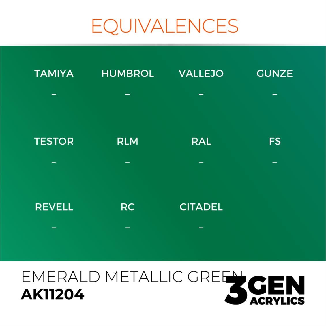AK 11204 17 ml. Emerald Metallic Green, 3GEN Akrilik Model Boyası