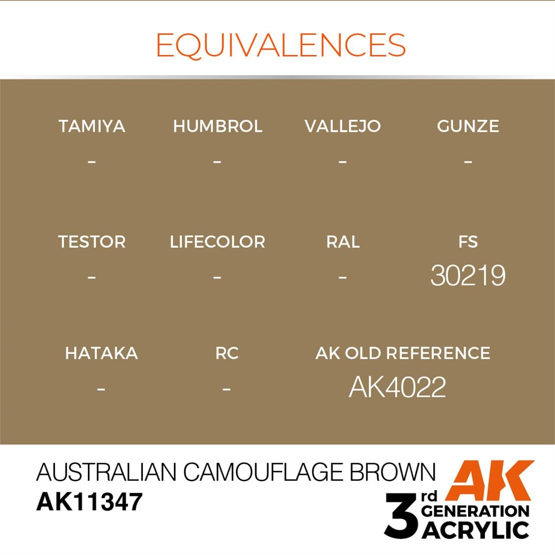 AK 11347 17 ml. Australian Camouflage Brown, AFV Serisi 3GEN Akrilik Model Boyası