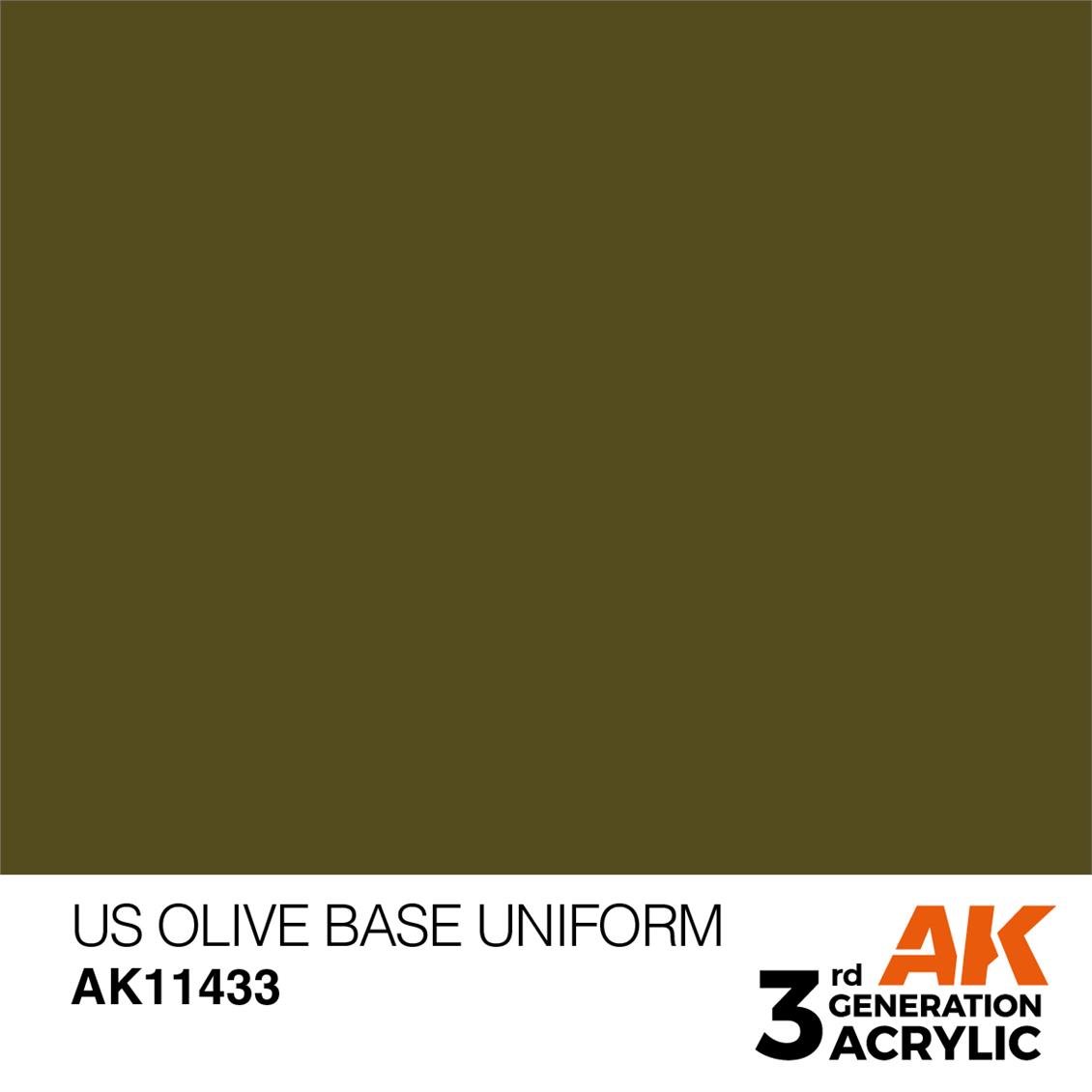 AK 11433 17 ml. US Olive Base Uniform, Figür Serisi 3GEN Akrilik Model Boyası