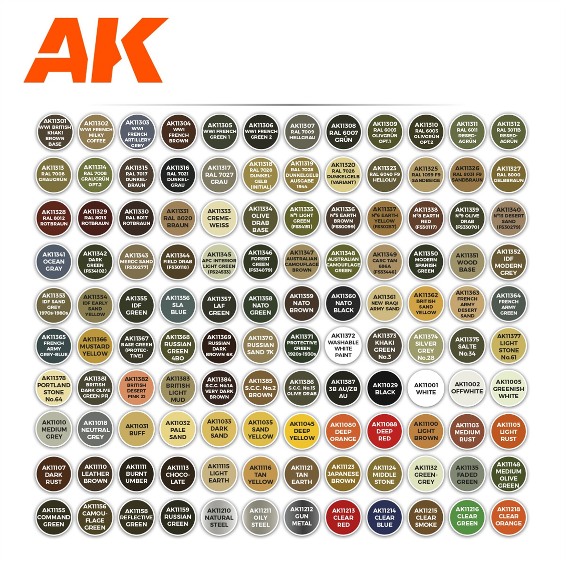 AK 11705 120x17 ml. AFV Renkleri, Plastik Taşıma Çantalı, Akrilik 3GEN Model Boyası Seti
