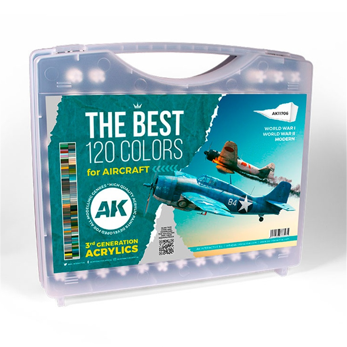 AK 11706 120x17 ml. Aircraft Renkleri, Plastik Taşıma Çantalı, Akrilik 3GEN Model Boyası Seti