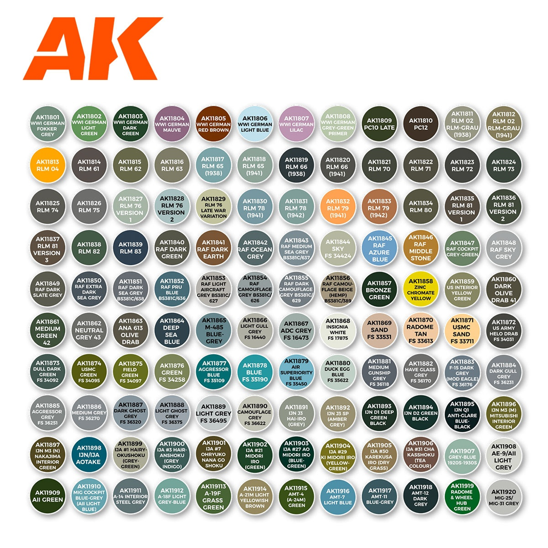 AK 11706 120x17 ml. Aircraft Renkleri, Plastik Taşıma Çantalı, Akrilik 3GEN Model Boyası Seti