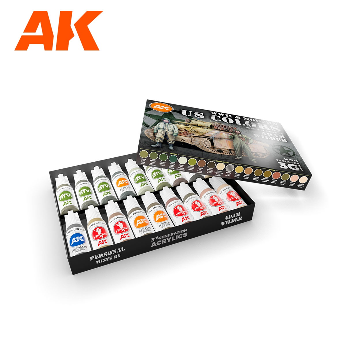 AK 11763 18x17 ml. WWII ve Modern Askeri Araçlar, (Adam Wilder Tasarımı) Akrilik 3GEN Model Boyası Seti