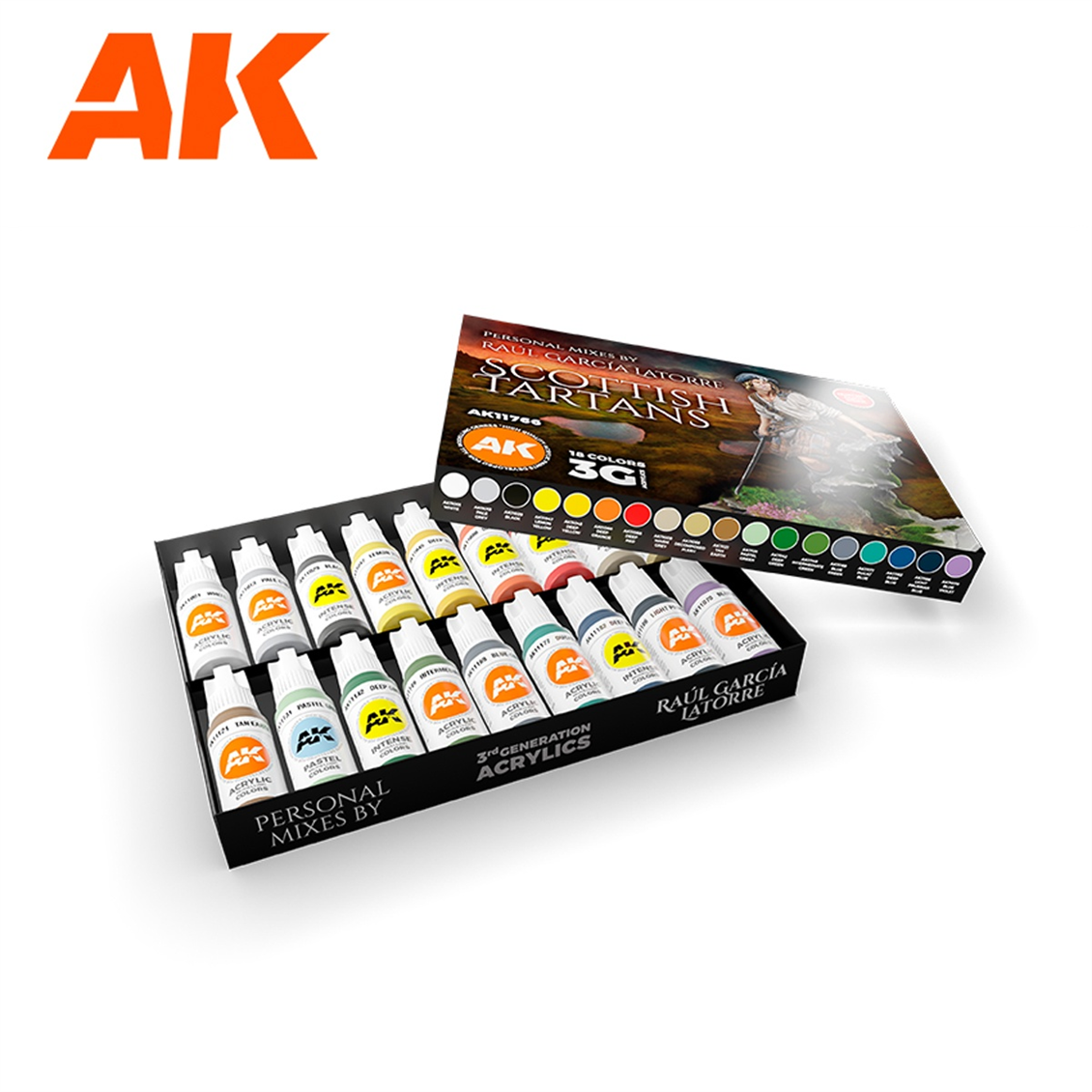 AK 11766 18x17 ml. İskoç Tartanları, (Raul Garcia Latorre Tasarımı) Akrilik 3GEN Model Boyası Seti