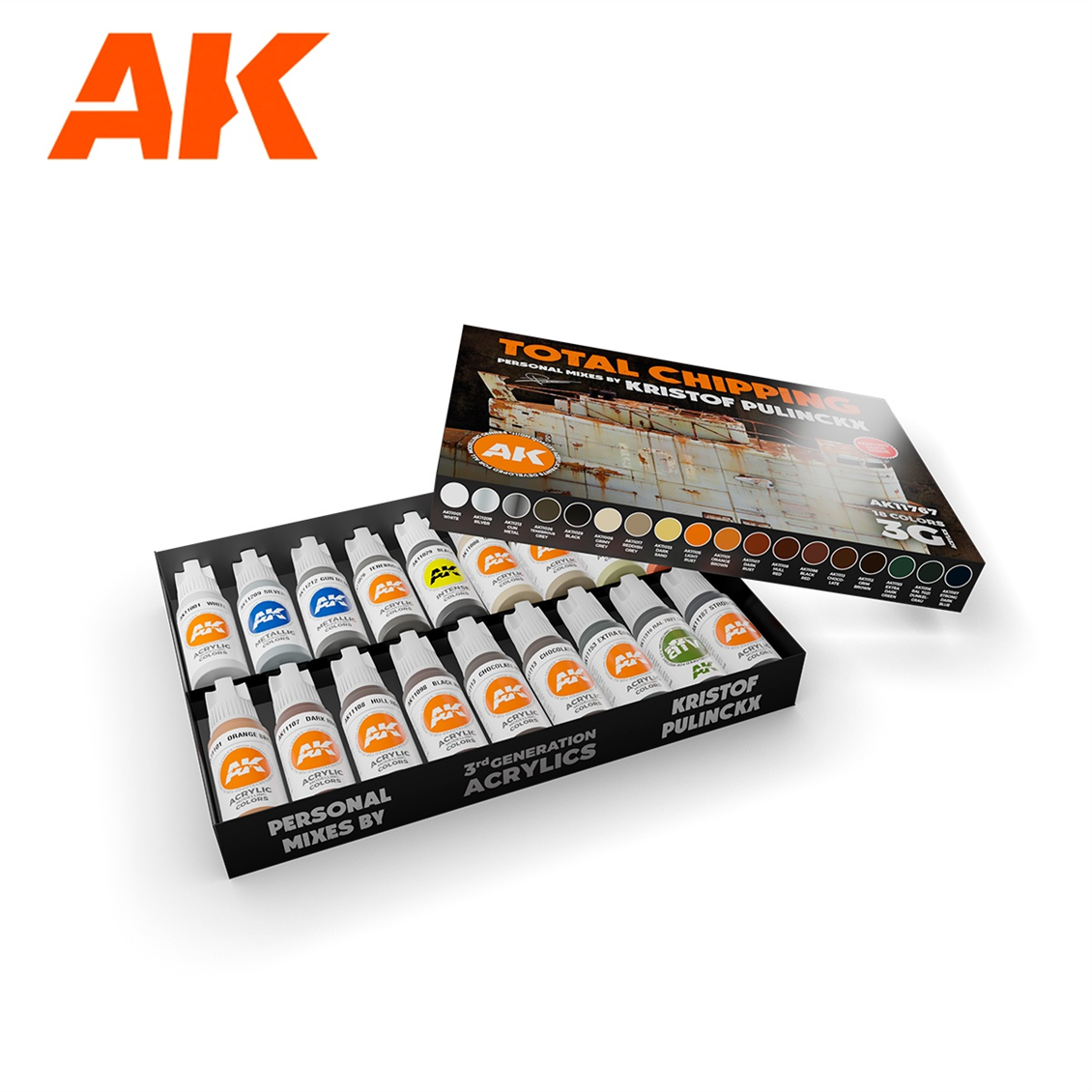 AK 11767 18x17 ml. Eskitme Efektleri, (Kristof Pulinckx Tasarımı) Akrilik 3GEN Model Boyası Seti
