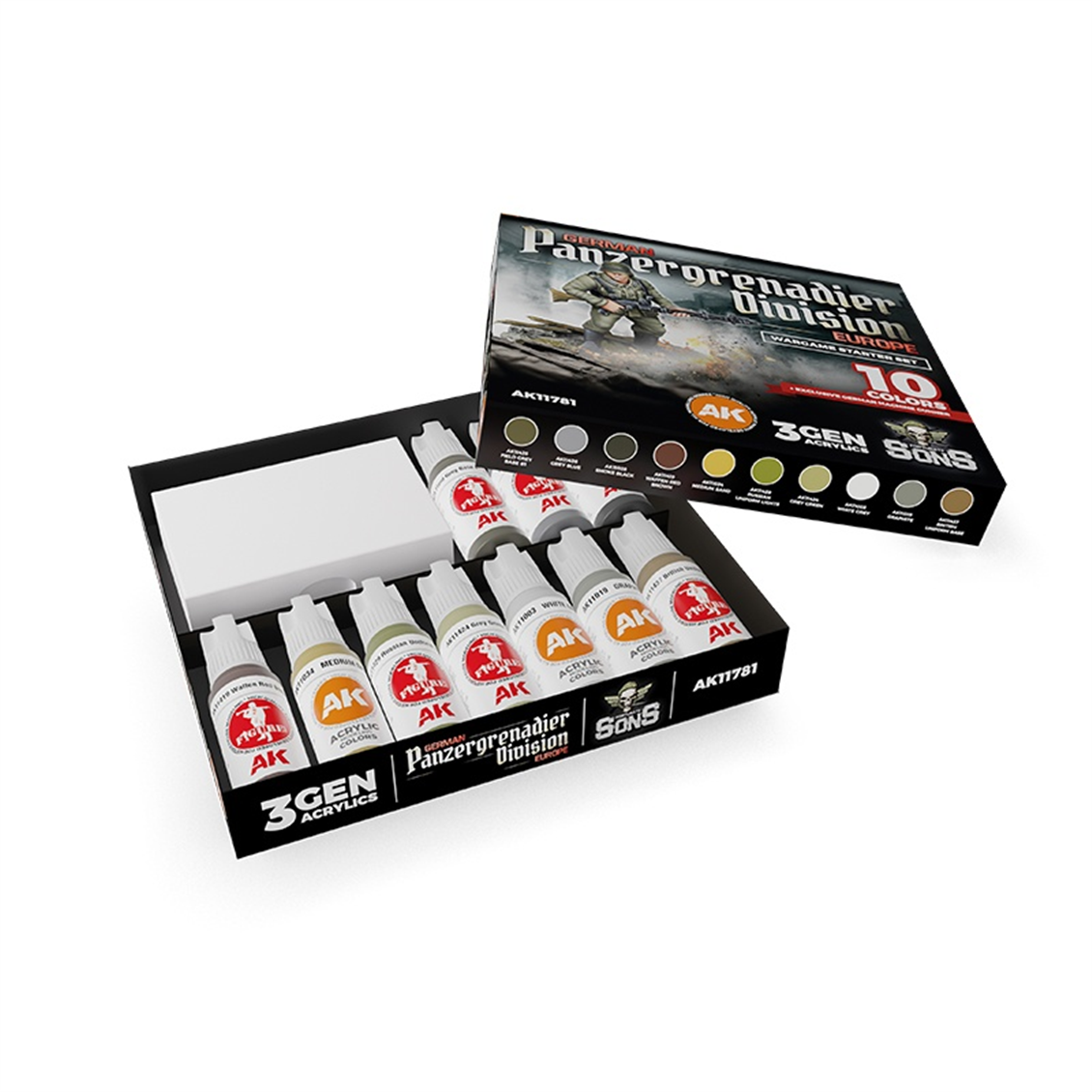 AK 11781 10x17 ml. Makineli Tüfekçi Figürü ve Alman Panzer Grenedier Tümeni Boyaları, Akrilik 3GEN Model Boyası Seti